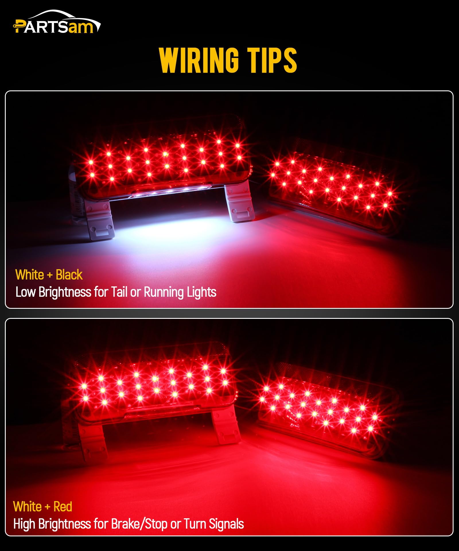 Partsam Rectangular Red LED RV Camper Trailer Stop Turn Brake Tail Lights White License Plate Light 49 LED with License Bracket