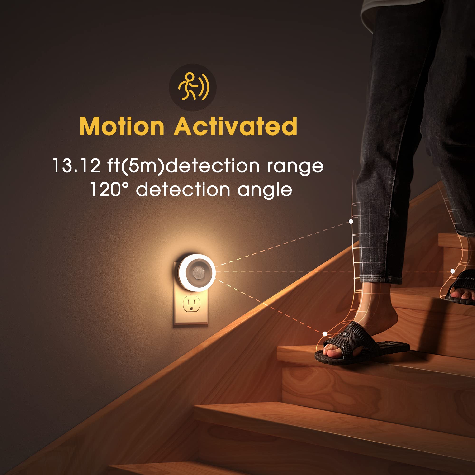 Briignite Motion Sensor Night Light, Auto On/Off, 4 Pack, Warm White, LED, Plastic