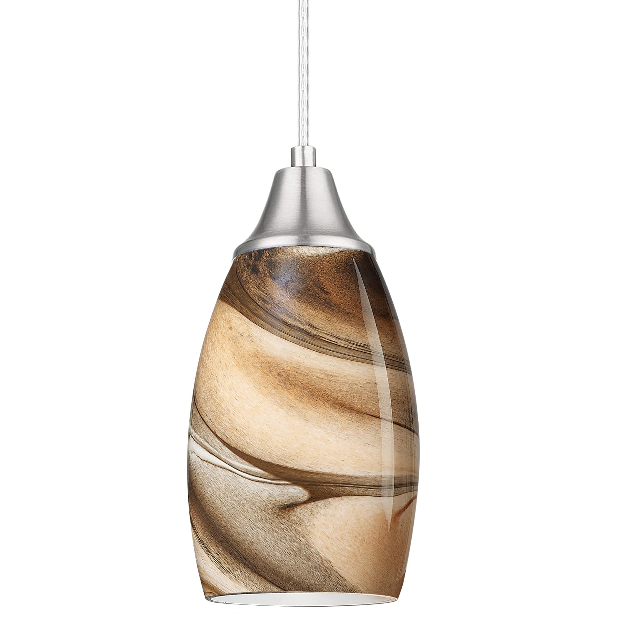 karyfine Mini Pendant Lights Kitchen Island Light Brown Glass Lamp Shade Hand Blown Glass Pendant Light with Brush Nickel Finish