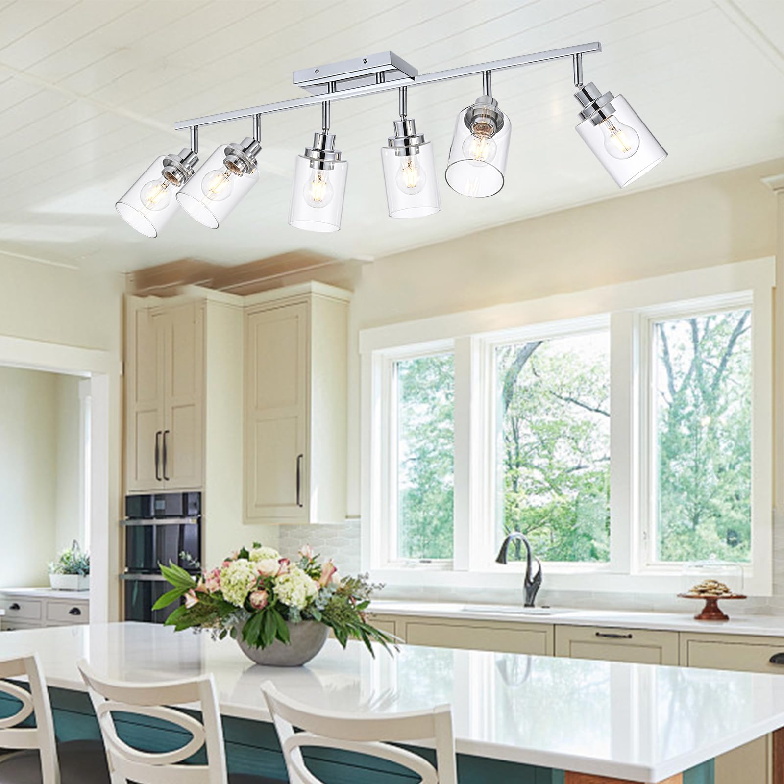 Wanluce 6-Light Chrome Track Lighting Kit, Iron Multi-Directional Fixtures for Kitchen & Bathroom, Model 16450SP-6CH