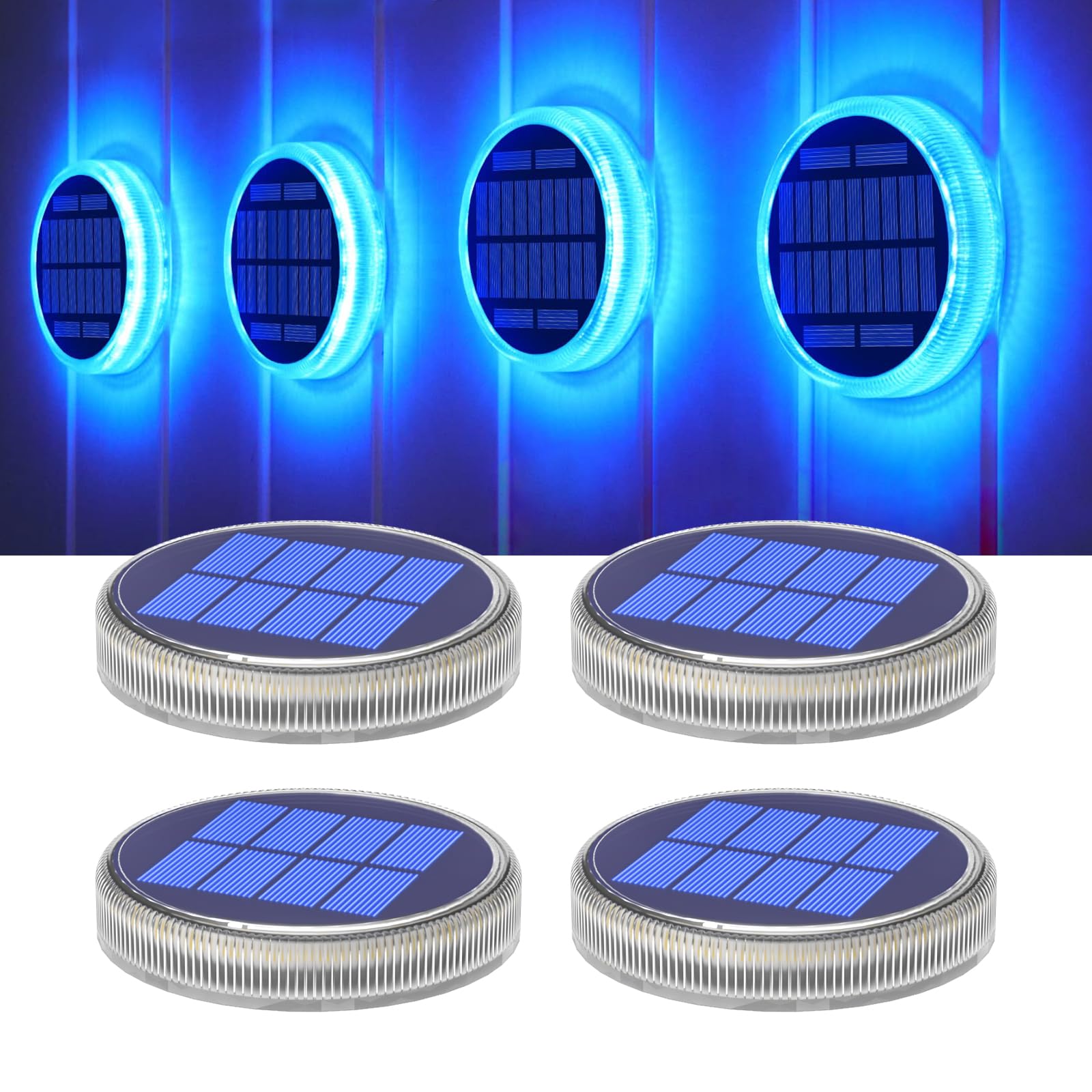YiLaie Blue Solar Dock Lights Outdoor Waterproof, Driveway Warning Post Deck Lights Solar Powered for Drive Way Boat (4 Pack)