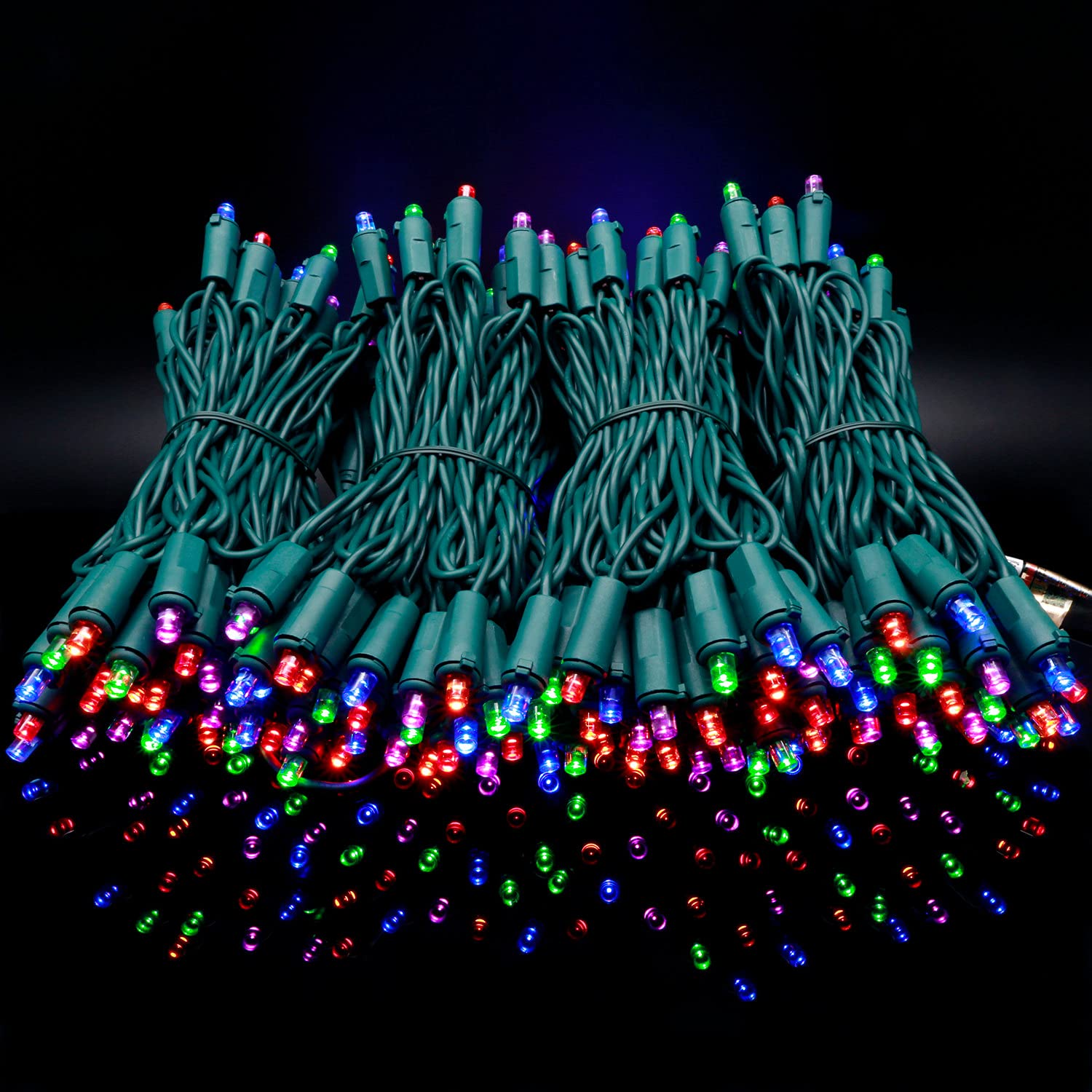 YULETIME 200 LED Christmas Lights, 66ft Green Wire, Multicolor, UL Certified, 5mm Bulbs, Model BMD-L-200E/4F