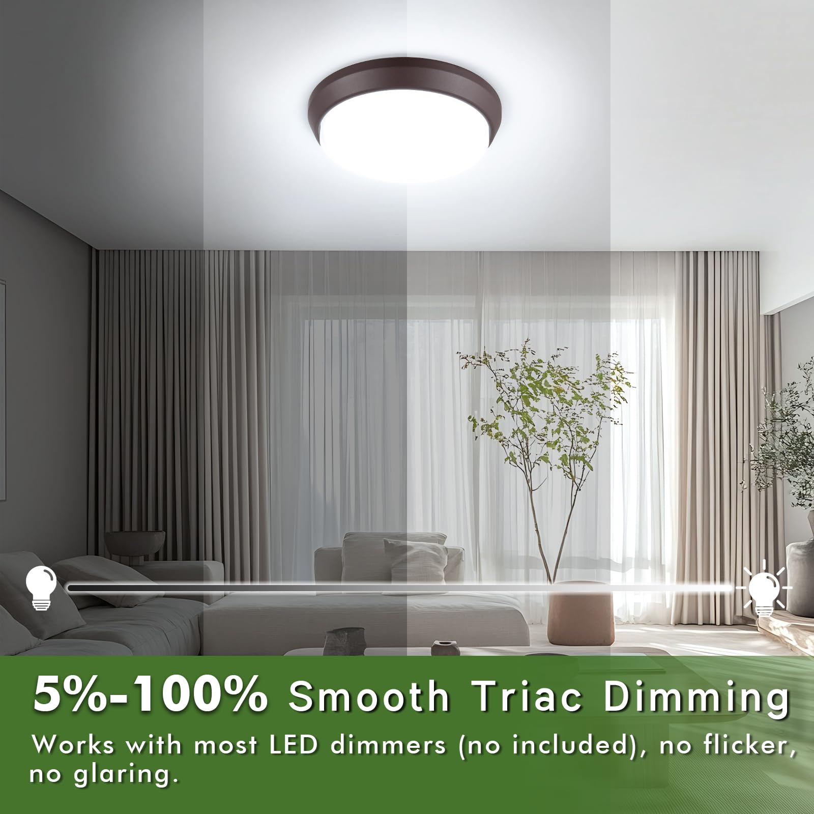 13 Inch 5Cct Flush Mount Ceiling Light Fixtures  36W 4000Lm Led Ceiling Lights For Bedroom  Kitchen  Bathroom  Hallway  2700K/3000K/4000K/5000K/6500K Adjustable Brown Dimmable Lighting - 2 Pack