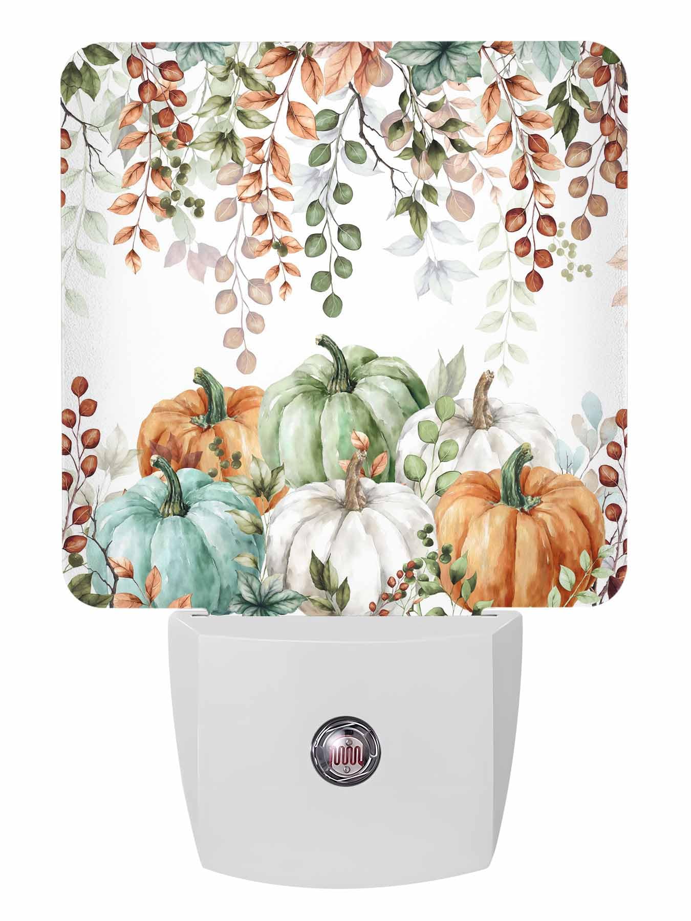 Fall Night Lights Auto Sensor Autumn Eucalyptus Leaf Plug-in LED Nightlights Dusk to Dawn for Living Room, Bedroom, Bathroom, Ki