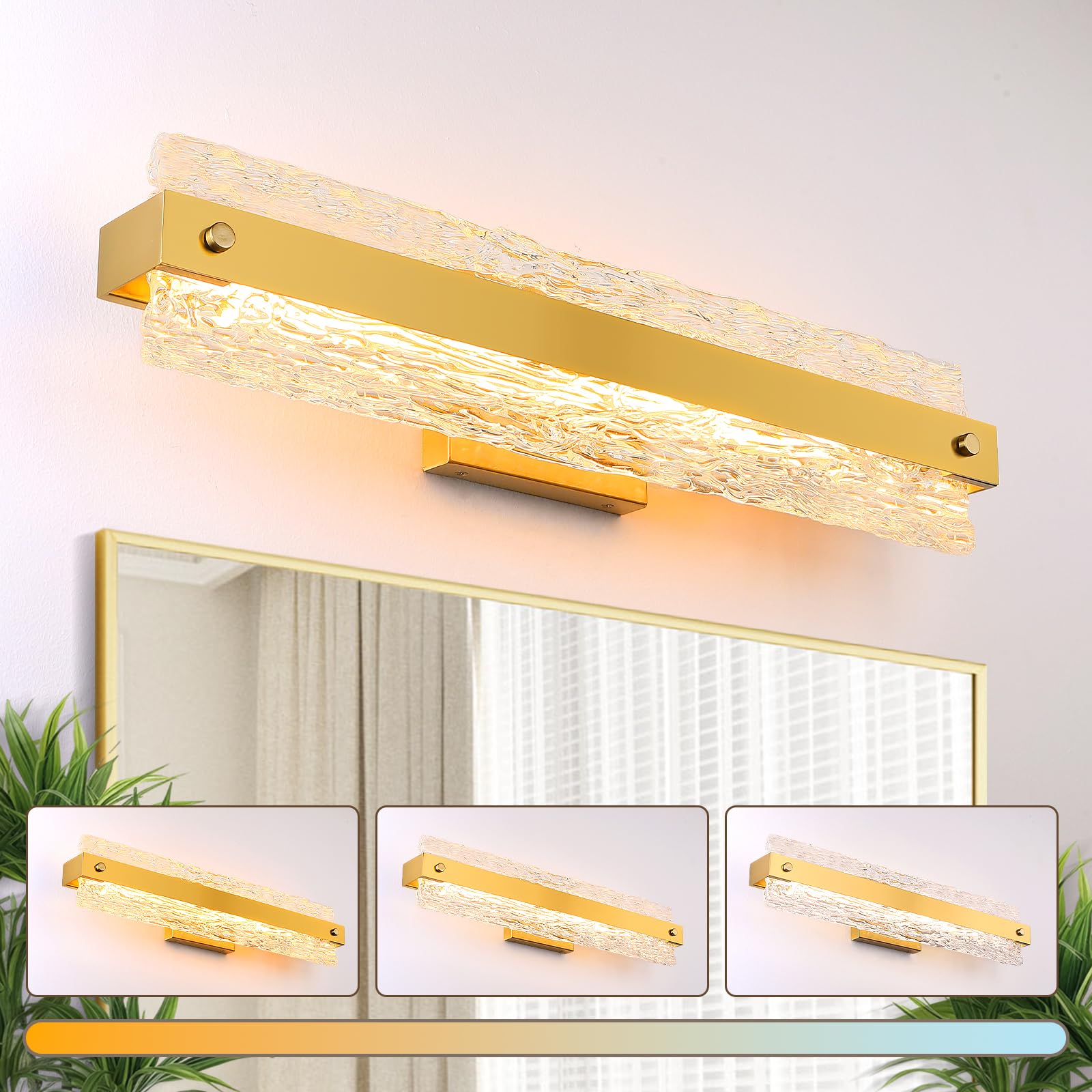 Osimir Brushed Gold Led Bathroom Vanity Light  24.4 Inch 15W Modern Dimmable Bathroom Light Fixture Over Mirror  Crystal Bar Wall Sconce Lighting For Bath  3Cct  Os-Mm5001-3Bg