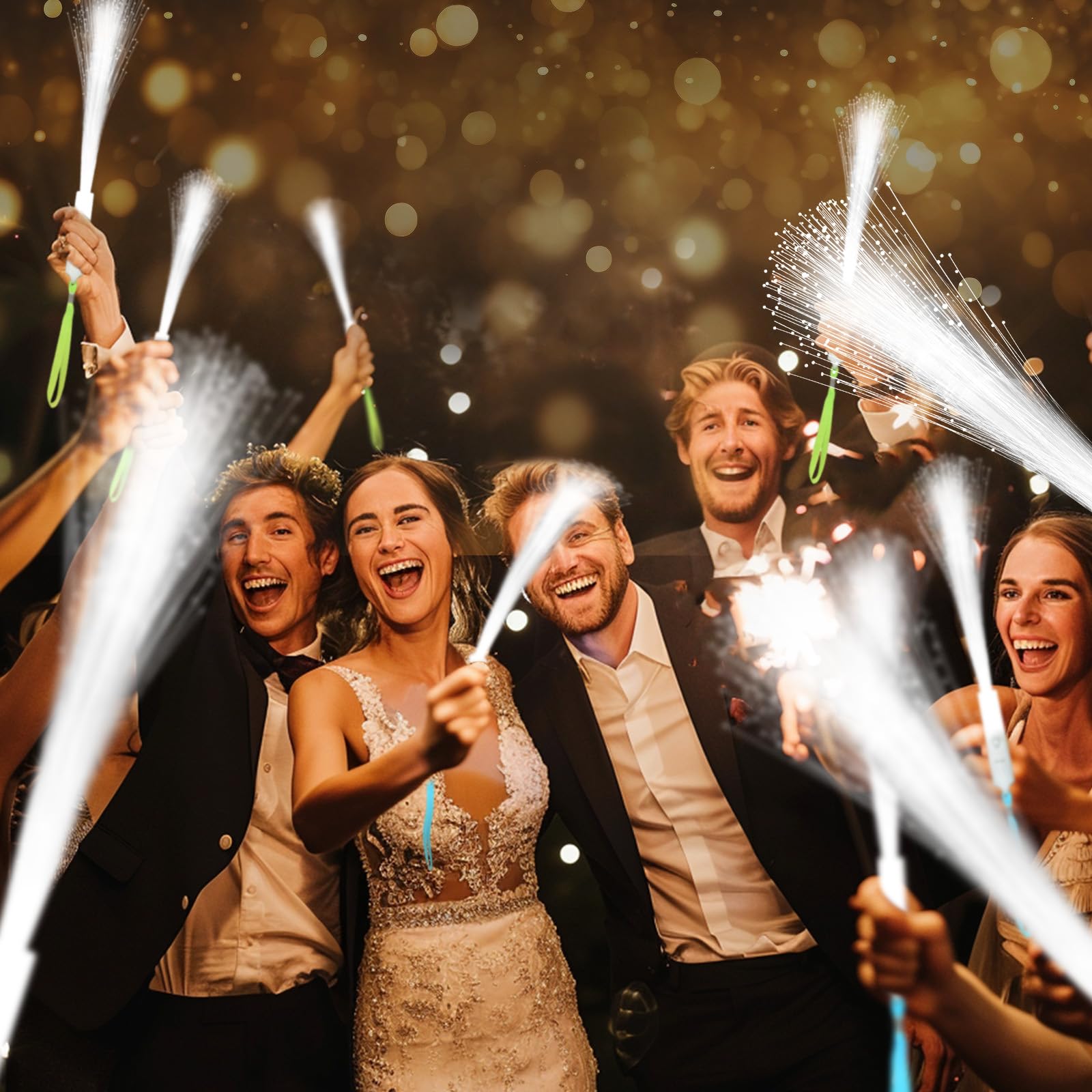 SHQDD 100 PCS White LED Fiber Optic Wands - Glow Sticks for Weddings, Parties, Halloween & New Year Celebrations