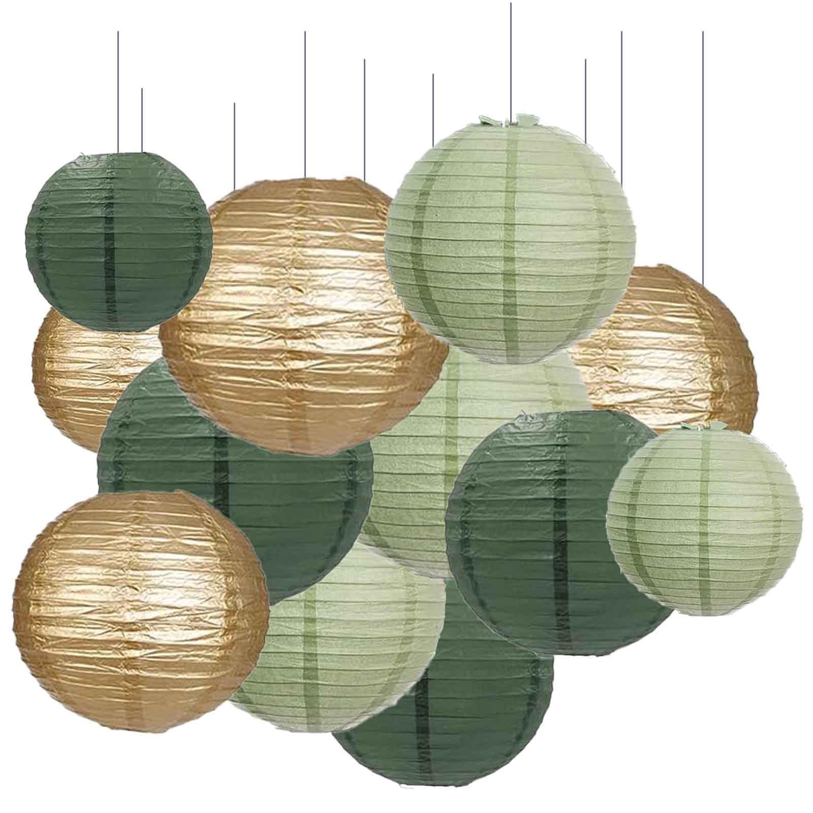 Gaka Green Gold Paper Lanterns Decorative,12Pcs,4 Inch 6 Inch 8 Inch 10 Inch Round Paper Hanging Decorations,Chinese Paper Lanterns Lamps For Wedding Birthday Home Classroom Party Decoration
