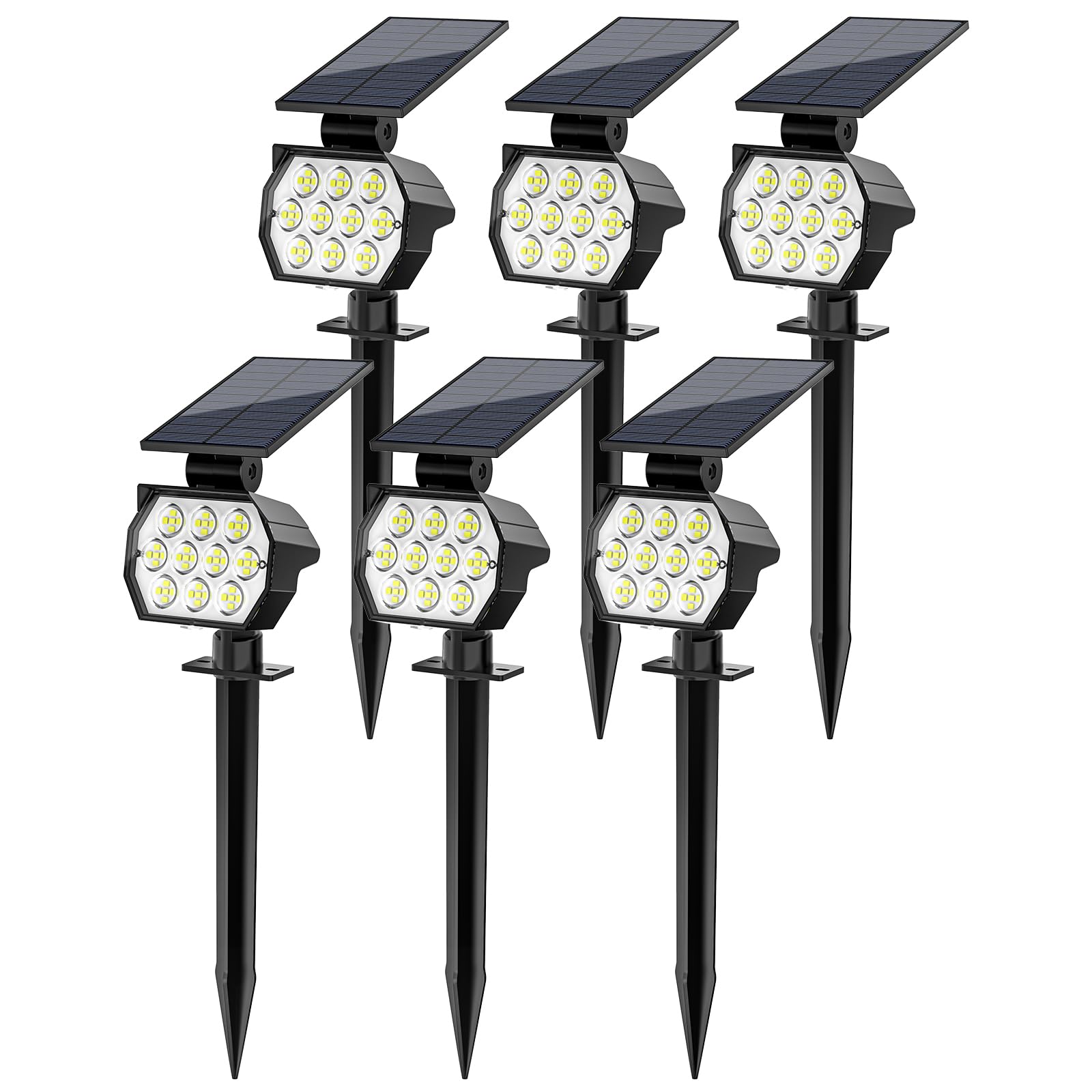 Flaow Solar Spot Lights Outdoor Waterproof IP67, 6 Pack - 50 LED Adjustable Solar Powered Landscape Spotlight with 3 Lighting Mo