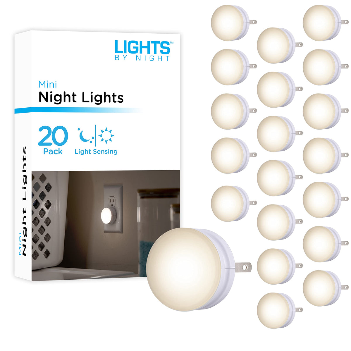 Lights by Night, Mini LED Night Light, Plug-In, Dusk to Dawn Sensor, Warm White, compact, UL-certified, Ideal for Bedroom, Bathr