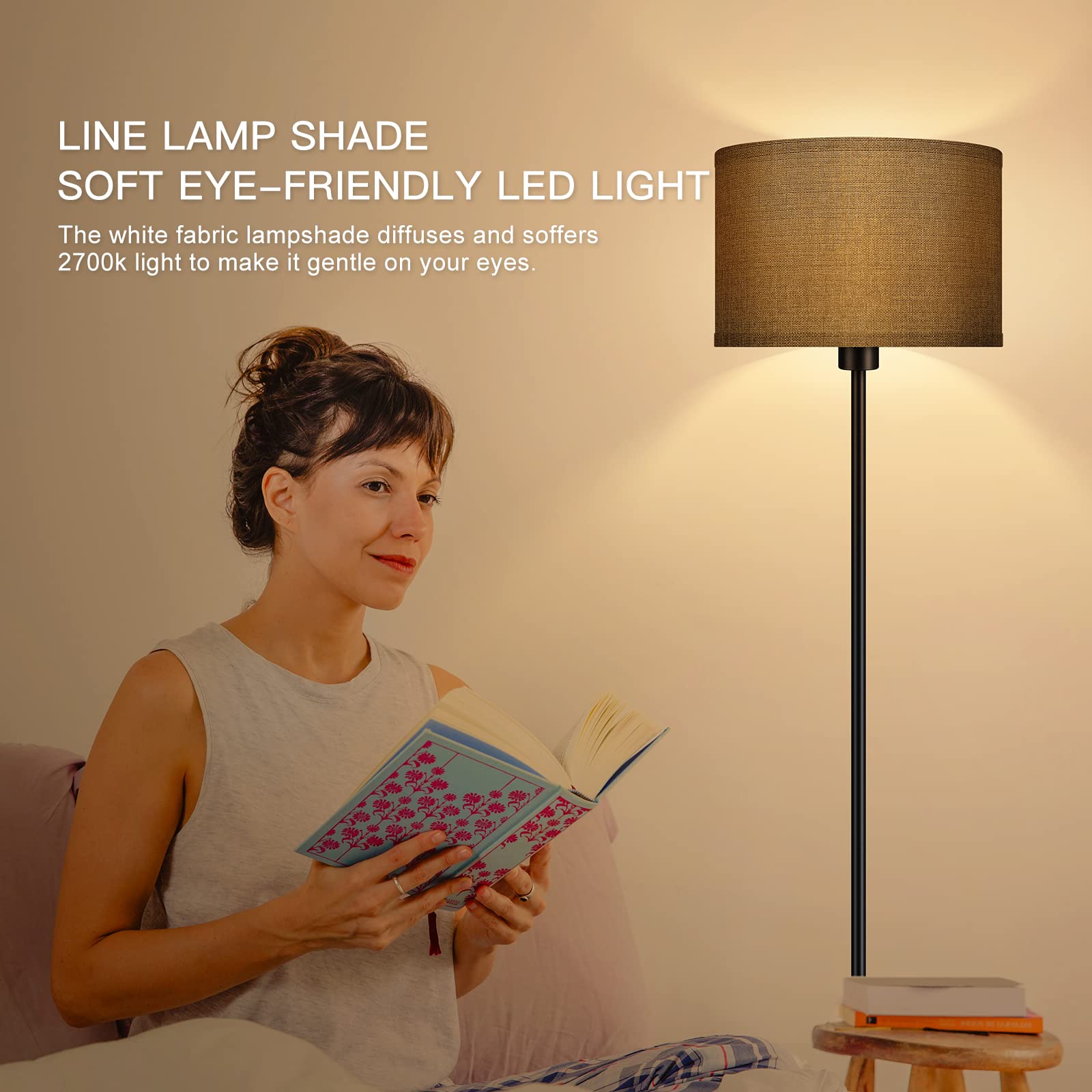 Modern Floor Lamp For Living Room, Bedroom, Office - Grey Shade, Foot Switch, Simple Pole Design