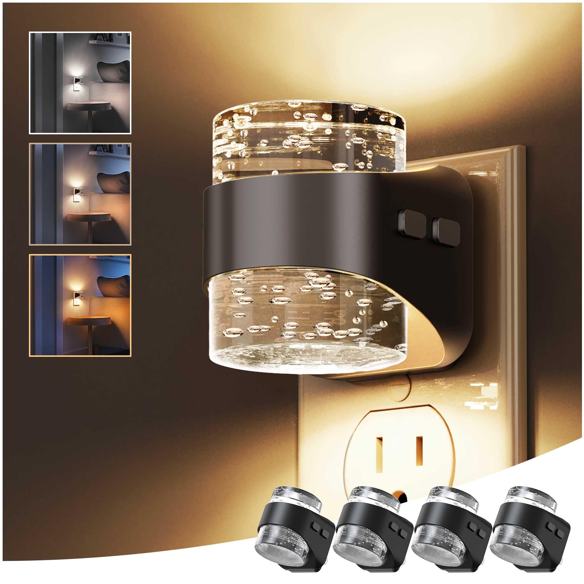 L LOHAS LED Night Light  Bubble Night Lights Plug into Wall 4 Pack 3000K/4000k/5000K Adjustable Color Temperature Night Light Dimmable Nightlights with Dusk to Dawn Sensor for Rooms Bathroom Hallway