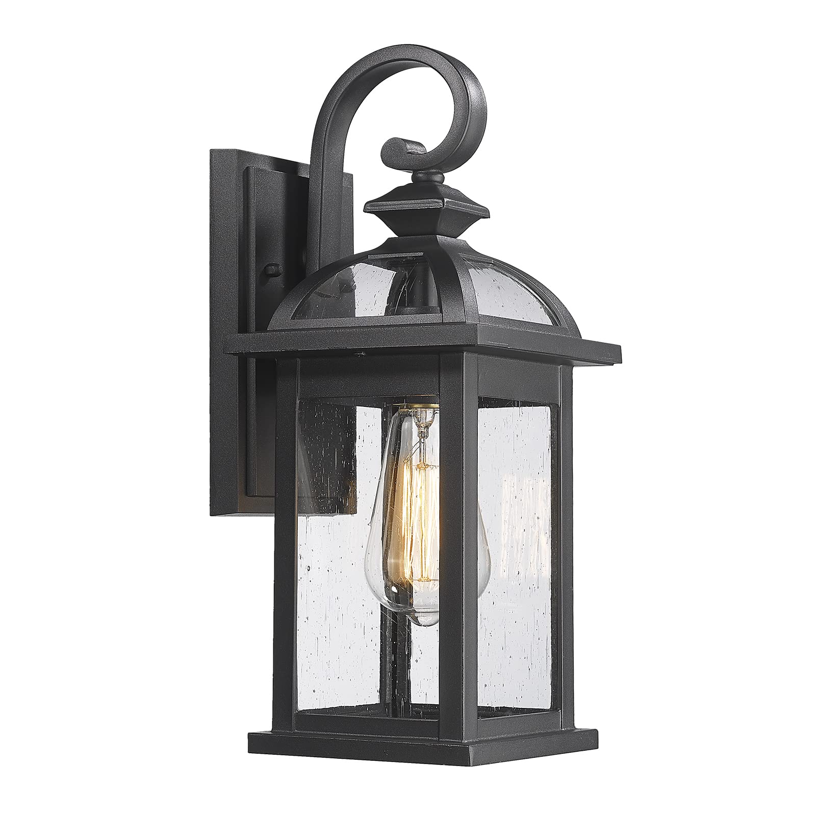 Darkaway Outdoor Wall Sconce, Waterproof Seeded Glass, 15in Aluminum, Black-Seeded Glass, Model 6D5B, 1 Pack
