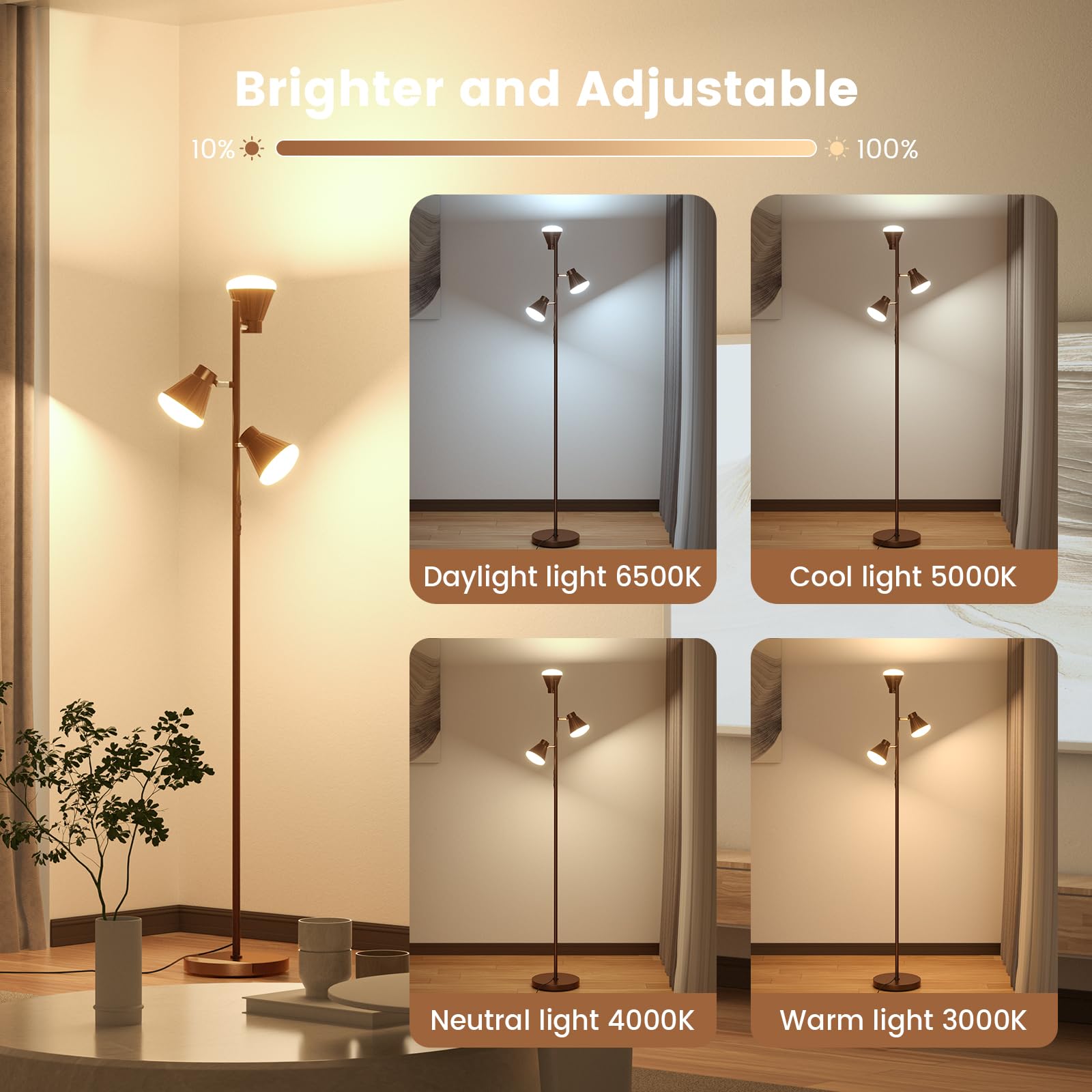 SIBRILLE 36W LED Tree Floor Lamp - Dimmable, Remote & Touch Control, Brown, Model H107812