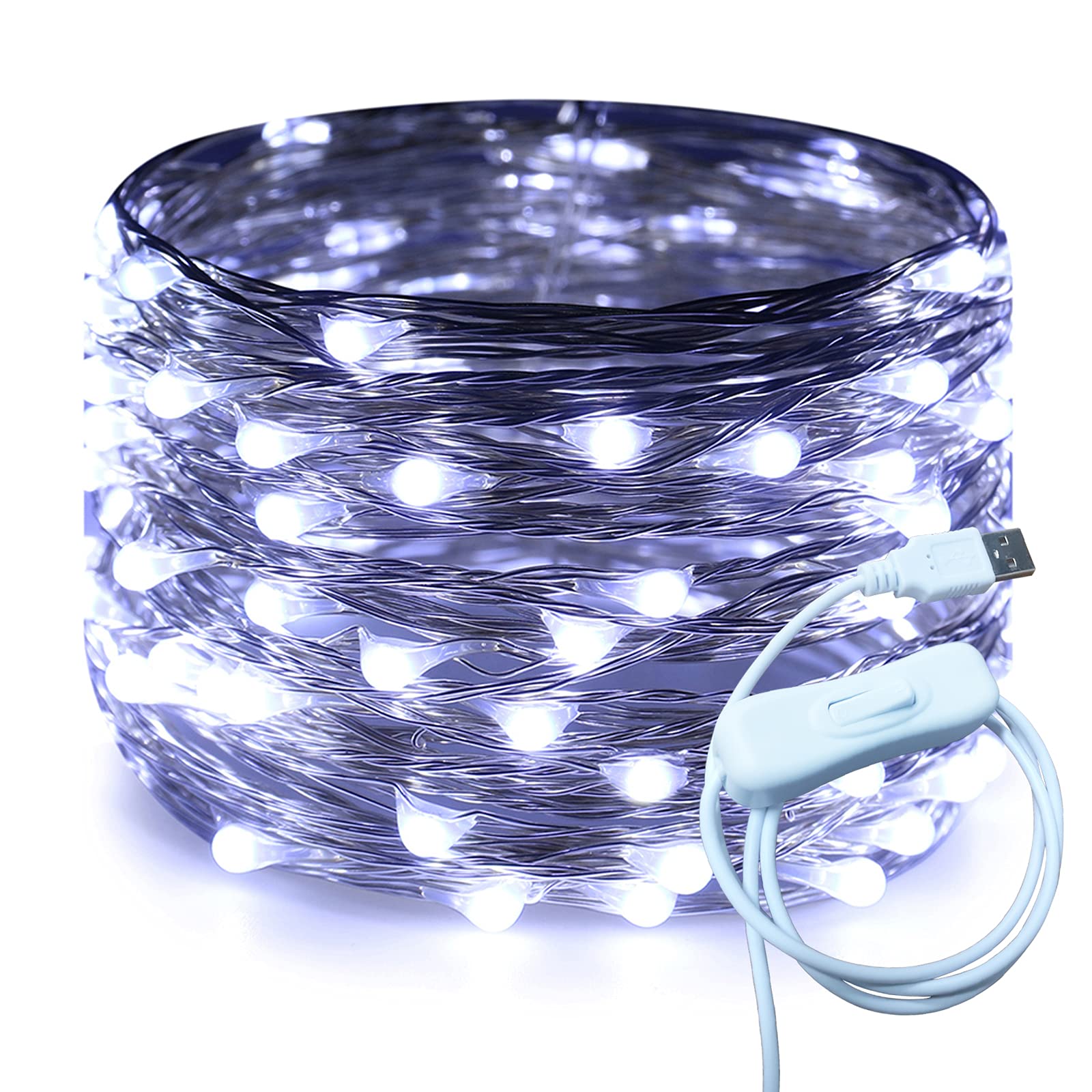 RUICHEN Fairy String Lights 100 LED 33Ft USB Copper Wire Cool White Model UY-10M100L