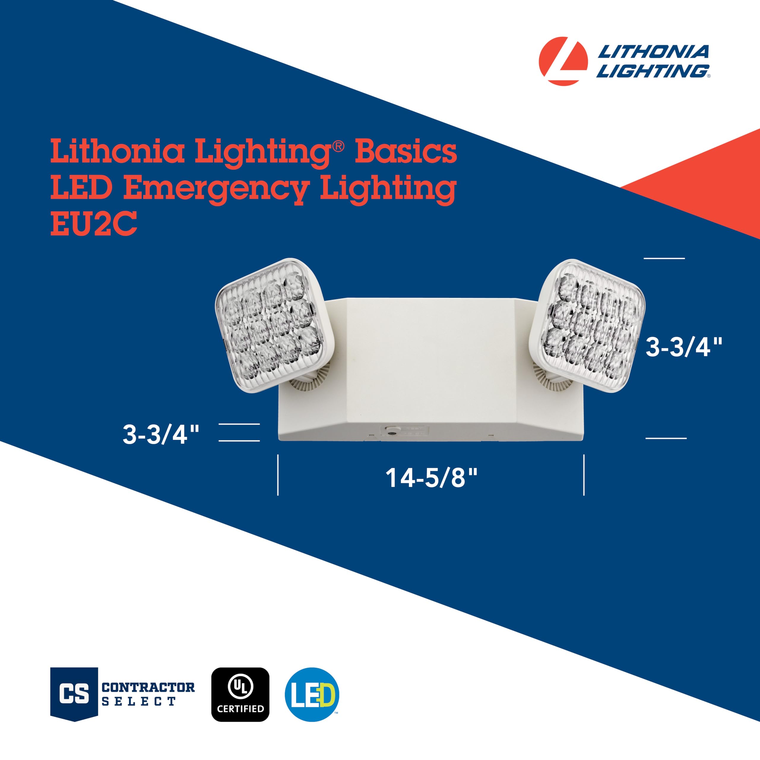 Lithonia Lighting Eu2C M6 Led Emergency Light For Office, Business, Restaurants, And Commercial Use, 2 Lamps, 90-Minute Battery Backup Power, Square, Ivory White