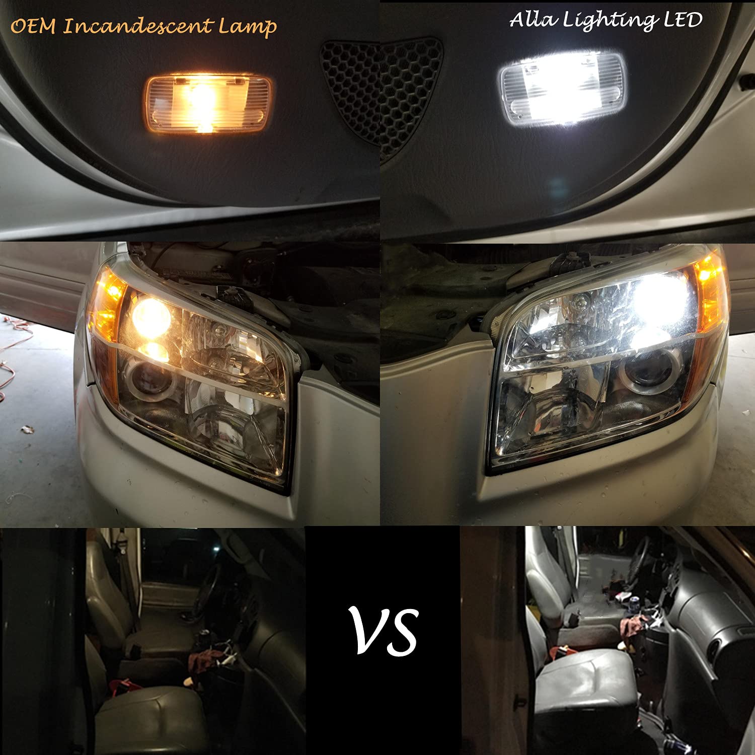 Alla Lighting Newest T10 Wedge 194 168 2825 W5W Led Bulbs, 6000K White License, Reverse, Trunk, Marker, Parking, Door, Map, Dome Lights Lamps, 360° Light 4014 18-Smd Super Bright 558 161 175