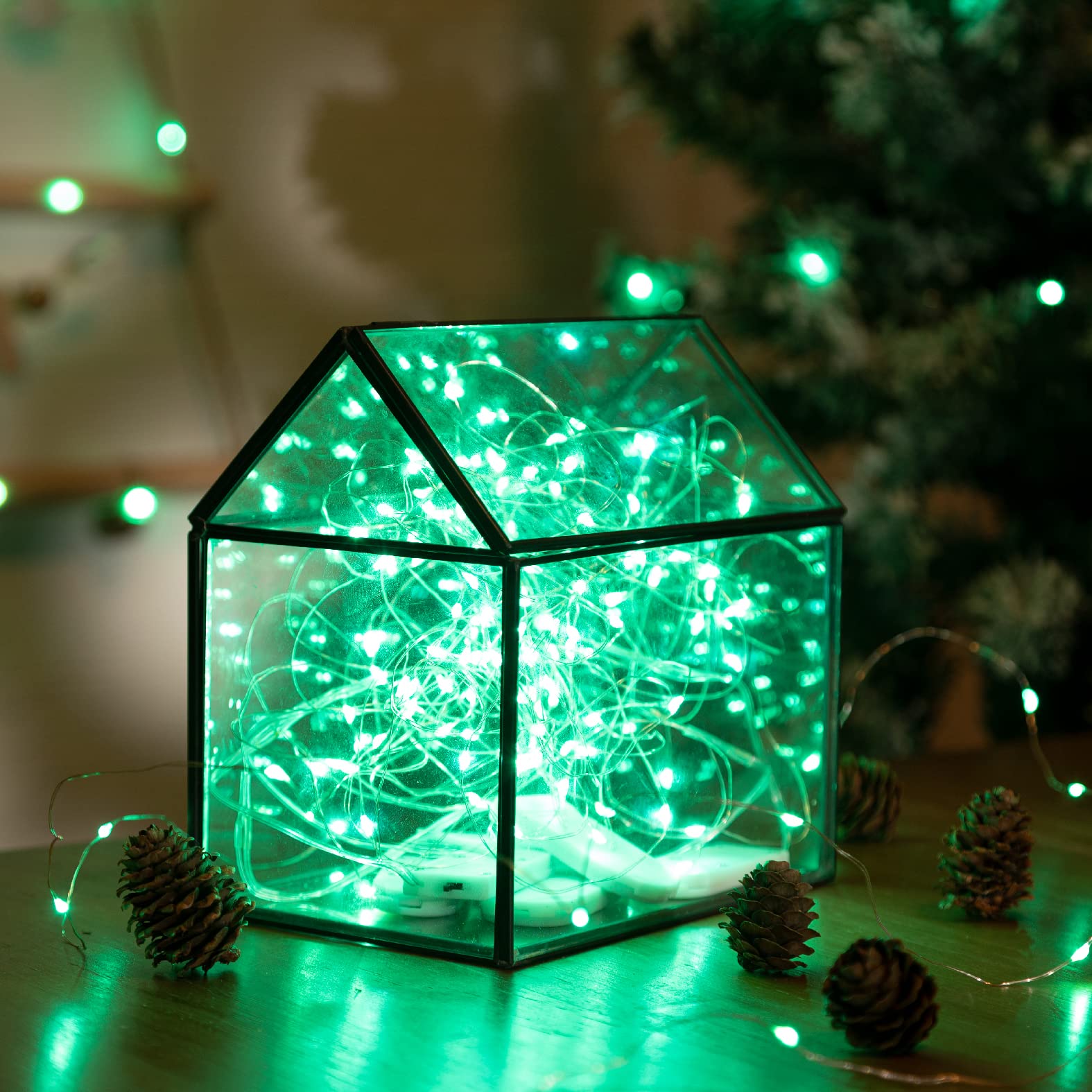 SINAMER LED Fairy Lights 12-Pack 7 Feet Battery Powered Copper Wire Waterproof Green for DIY Wedding Party Bedroom Patio