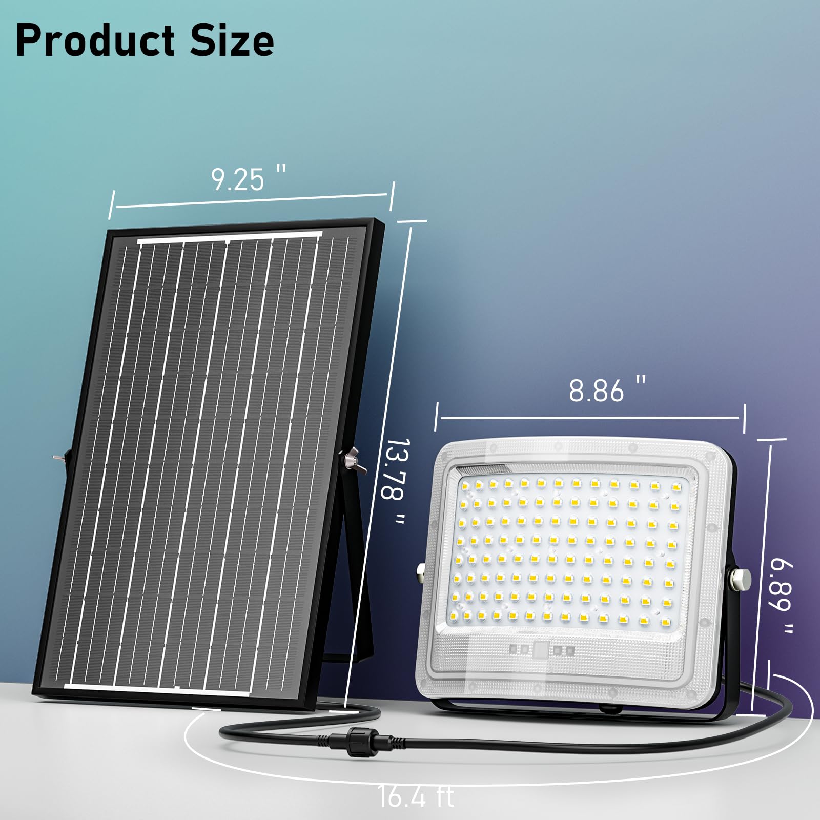 2000W Solar Flood Lights Outdoor   Solar Powered Outside Street Light Dusk To Dawn Waterproof Security Commercial Lighting With 16.4Ft Cables And Motion Sensor For Yard Garage Swimming Pool  Pathway