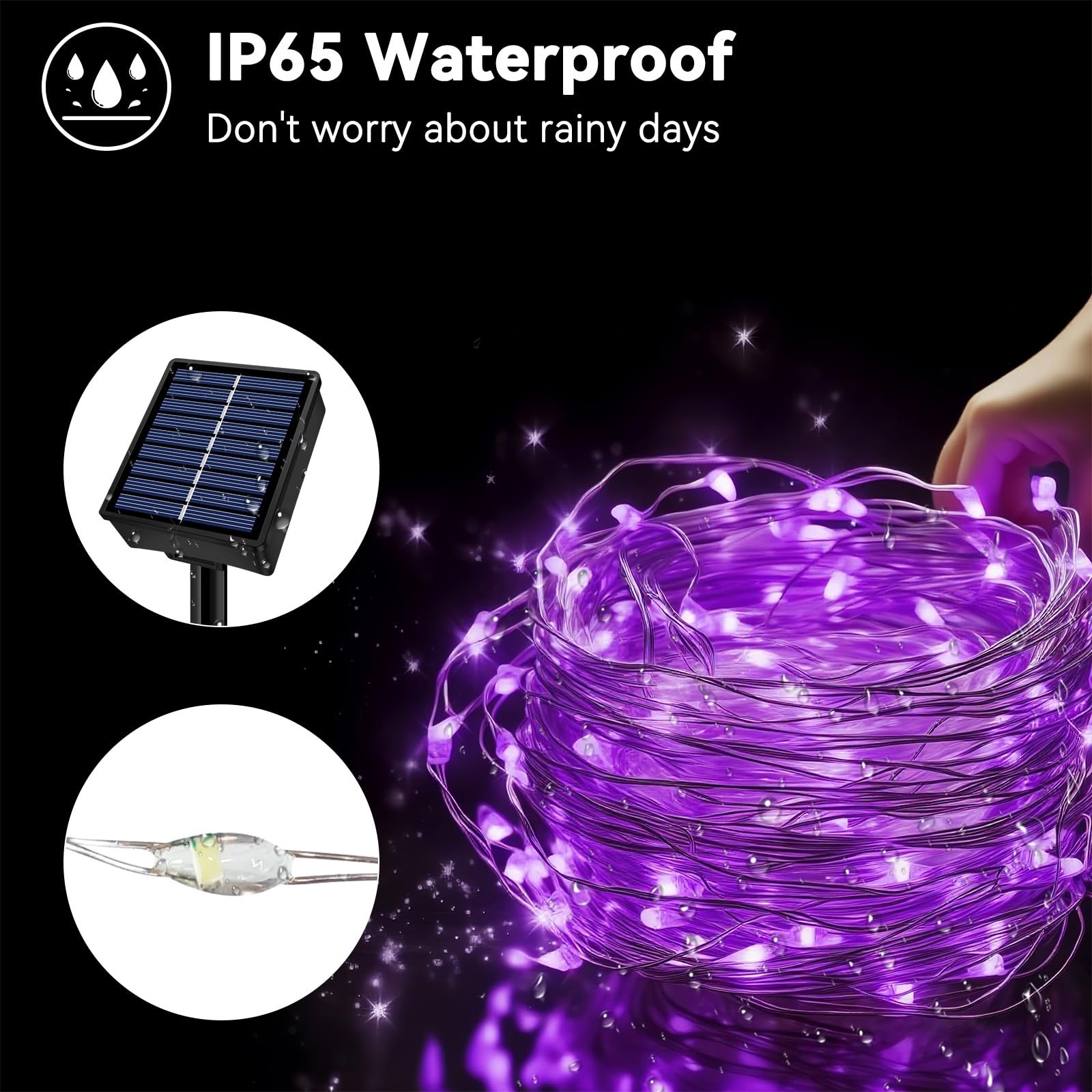 Solar String Lights Outdoor Waterproof 2 Pack Total 66Ft 200Led 8 Modes Twinkle Lights Solar Fairy Lights For Patio  Garden Yard Party Wedding Tree Christmas Halloween Decoration  Purple