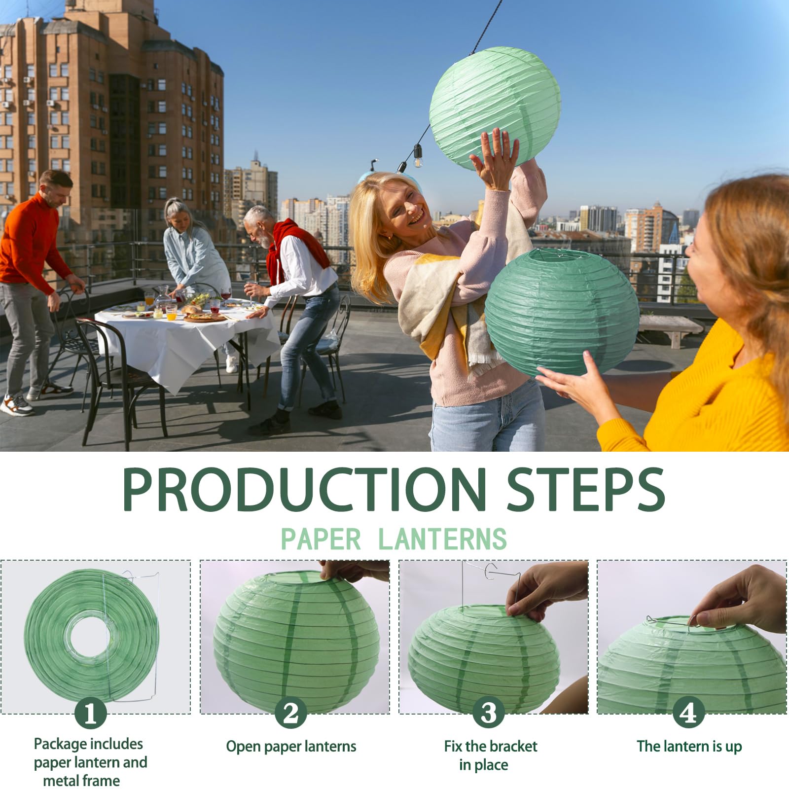 Paper Lanterns Decorative, Round Paper Lanterns Decorations Sage Green/Forest Green/Gold/White For Rustic Party Sage Green Birth