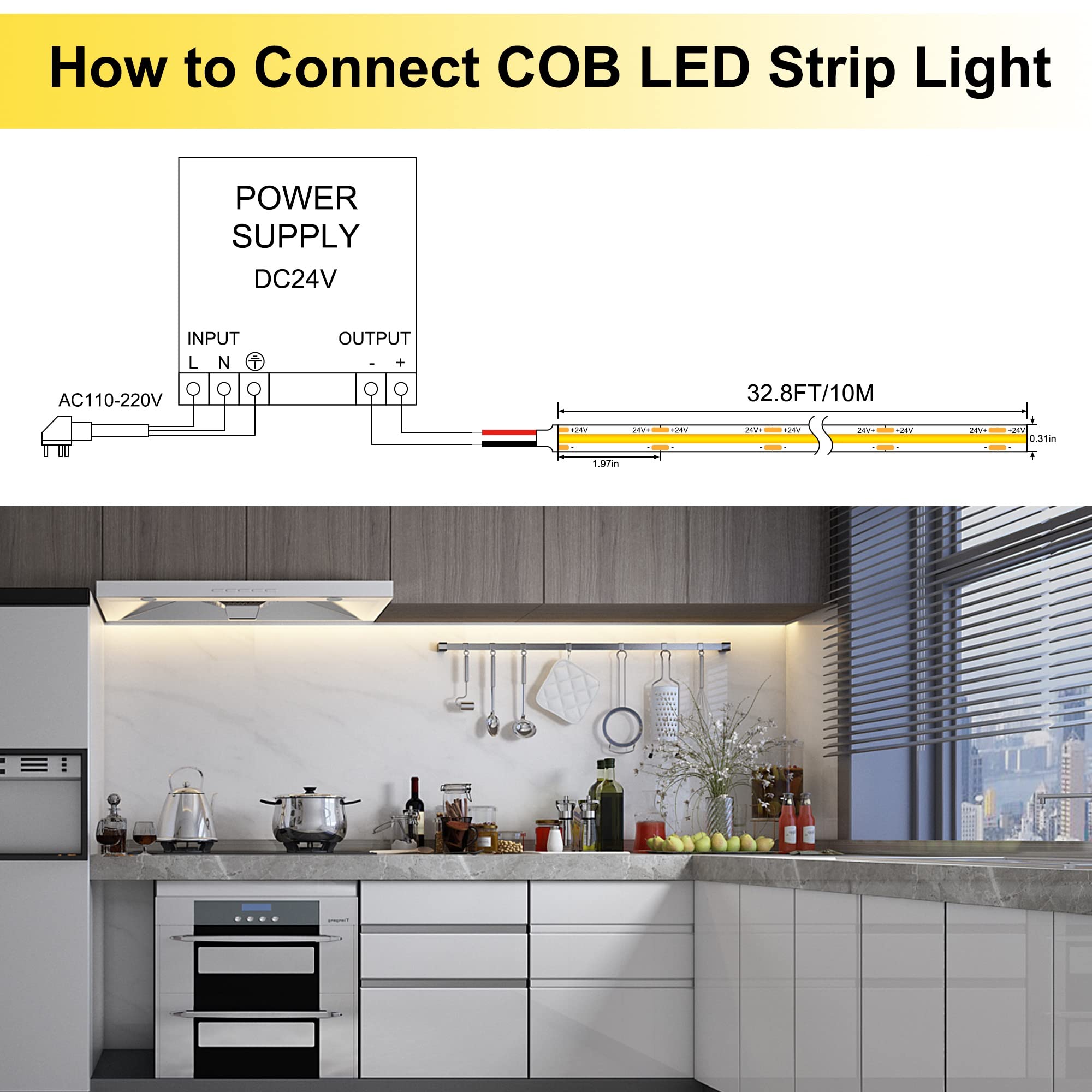 Pandery Led Strip Lights 32.8Ft,Dimmable Cob Led Strip With Adapter And Remote,Superbright 24V Led Tape,Cri90+,2700K Warm White