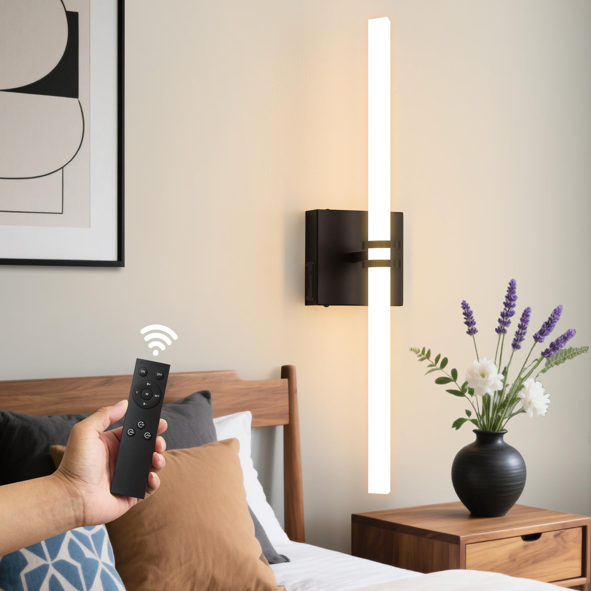 Eicrkodn Battery Operated Wall Sconce, Dimmable Remote Control, 22 Inch, Black, Model 001battery, Acrylic Material