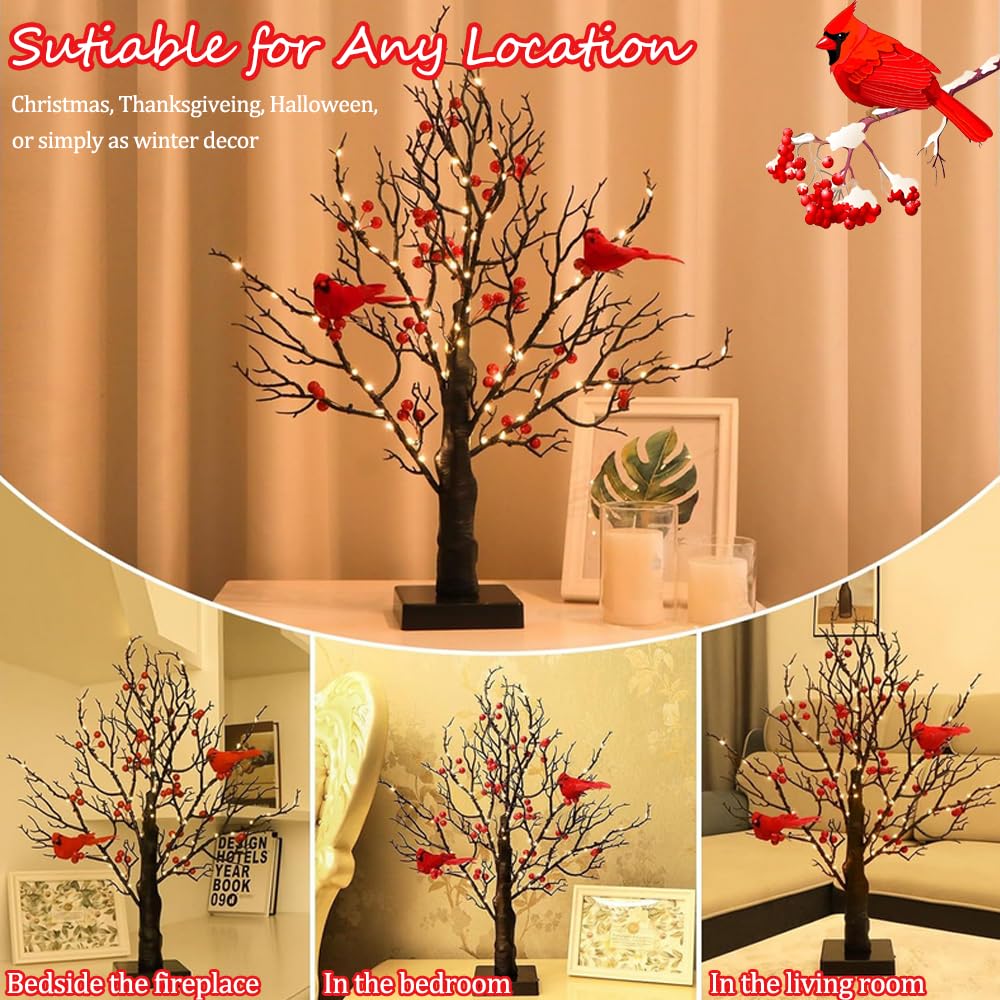 ZWJFDCBD Vintage Glowing Tree - 21in LED Twinkle Lamp, Battery Powered, Red, Copper Wire + ABS, Perfect for Christmas & Home Décor