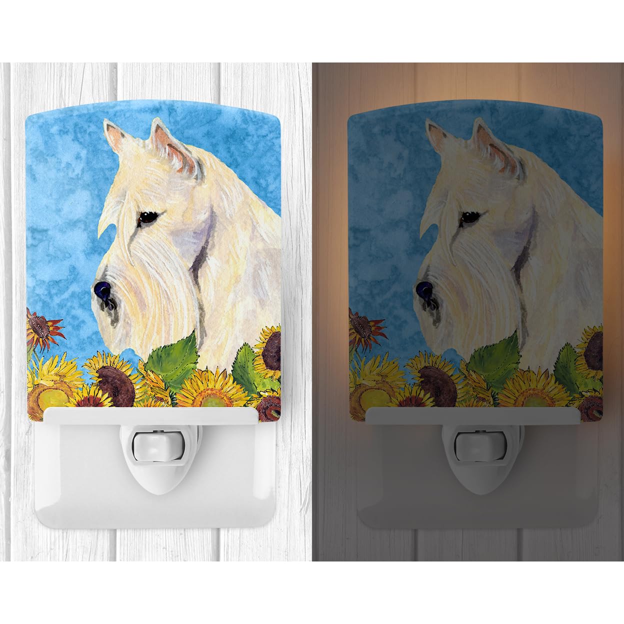 Caroline'S Treasures Ss4164Cnl Scottish Terrier In Summer Flowers Ceramic Night Light Compact, Ul-Certified, Ideal For Bedroom, Bathroom, Nursery, Hallway, Kitchen, 6X4X3, Multicolor