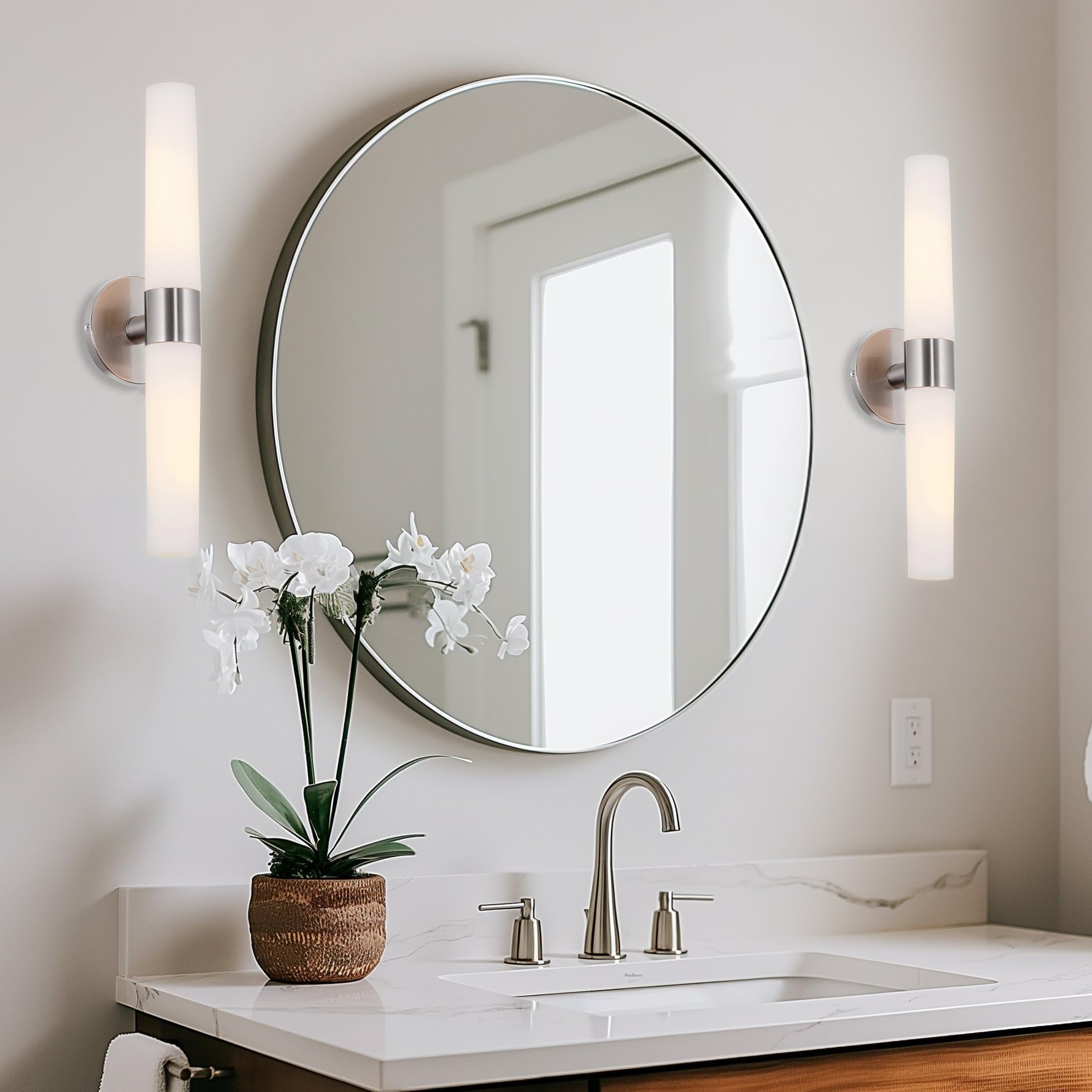 Kira Home Duo 21in Modern Wall Sconce, Frosted Opal Glass, Brushed Nickel Finish, Model RV-W131-1747-BN