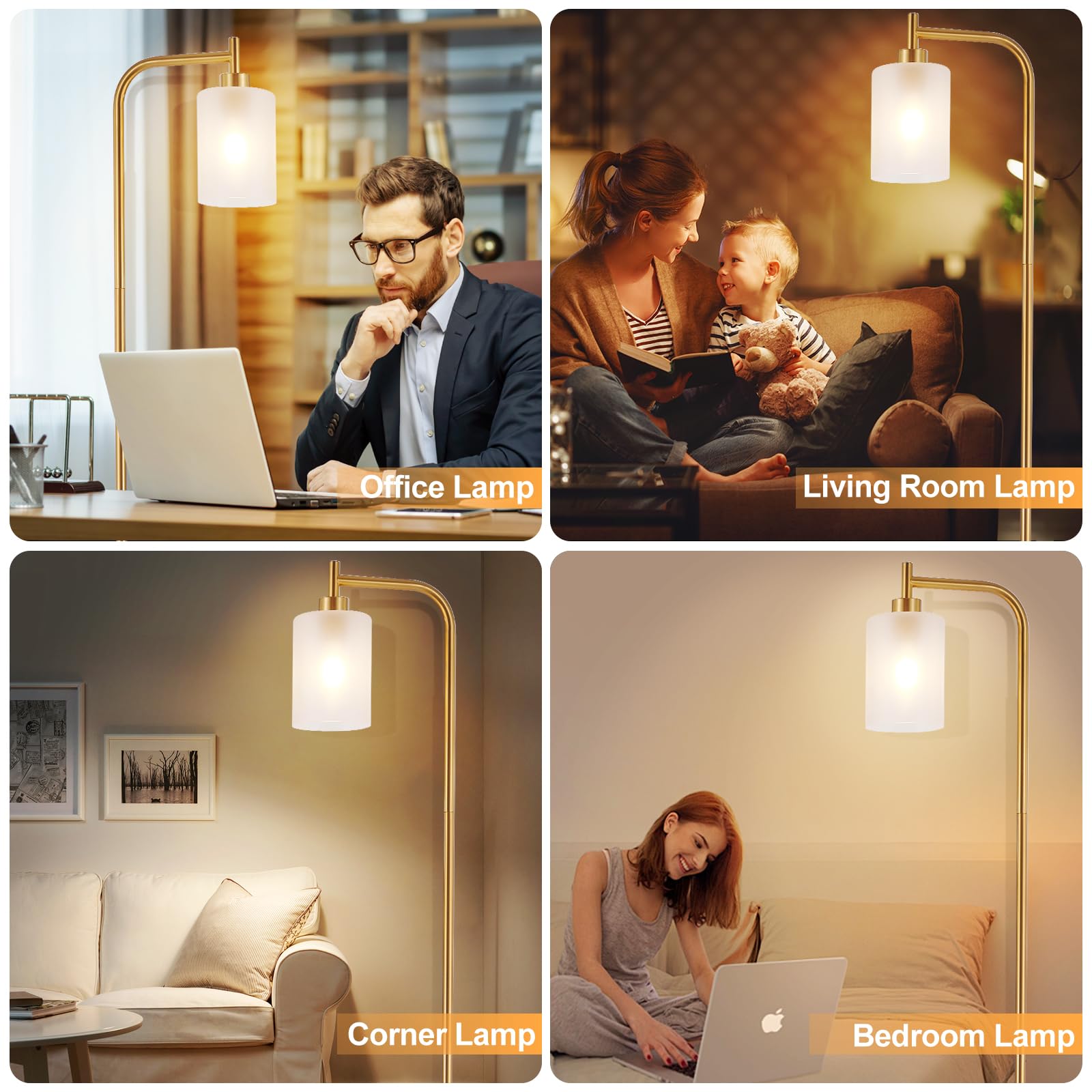 Dllt Floor Lamp Tall For Room: Gold Standing Lamp With Frosted Glass Lampshade For Living Room - Modern Bright Lamp For Bedroom