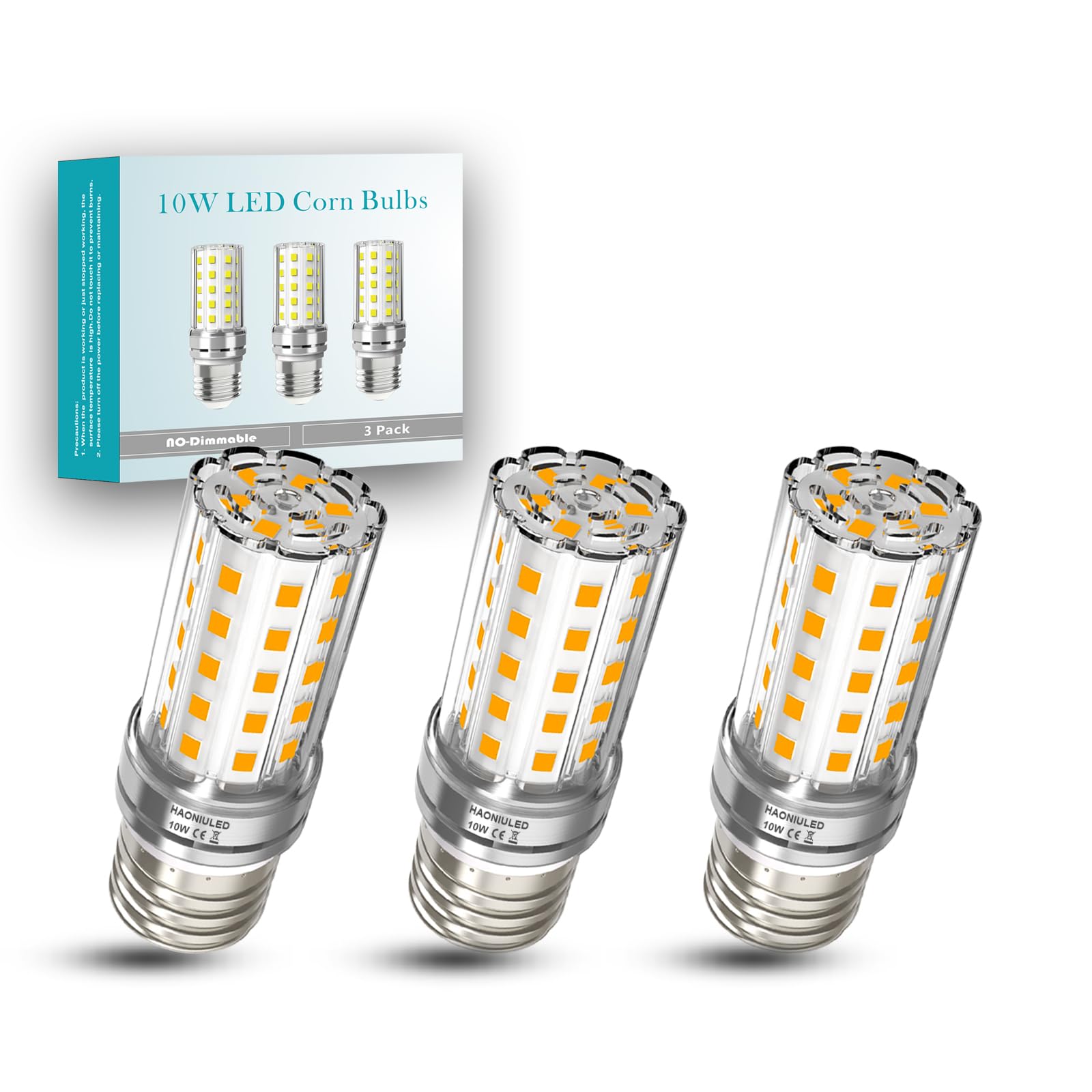 Haoniuled E26 Bulb 10W 3 Pack Led Corn Light Bulb Warm White 2700K 1100 Lumen 100 Watt Equivalent E26/E27 Base Non-Dimmable Led