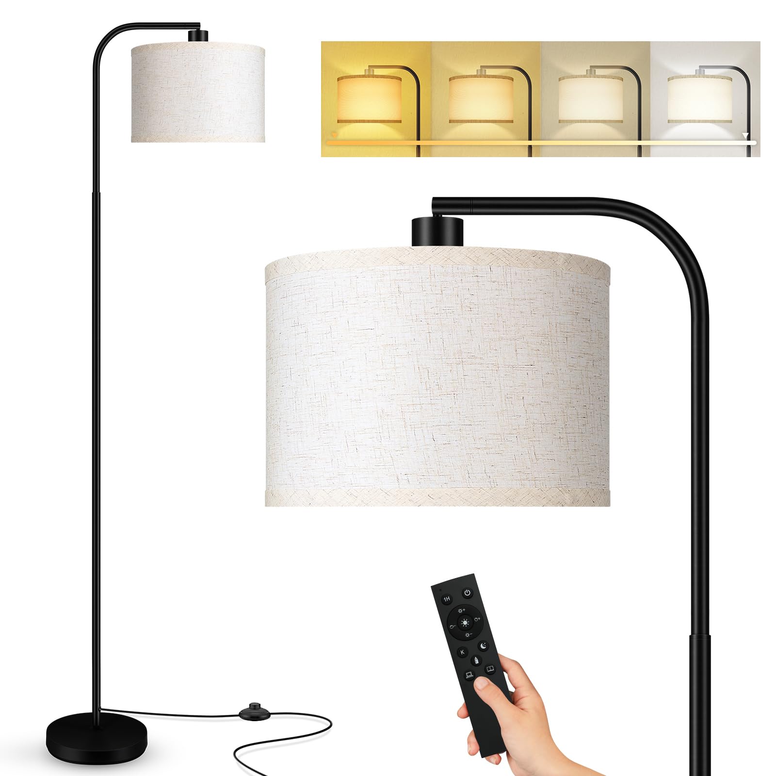 Dimmable Floor Lamp for Living Room,Arc Sofa Lamps with Remote Control,Stepless Dimmable Brightness & Colors Temperature 2700k-6