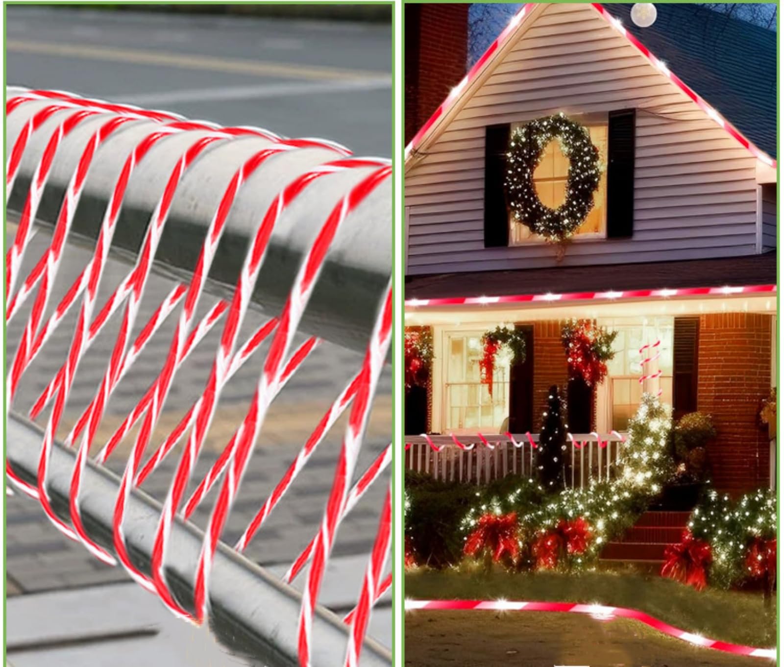 Qitong Christmas Candy Cane Rope Lights, 2 Pack Each 33Ft 100 Led Red & White Solar Rope Lights, 8 Modes Solar Tube Lights For O