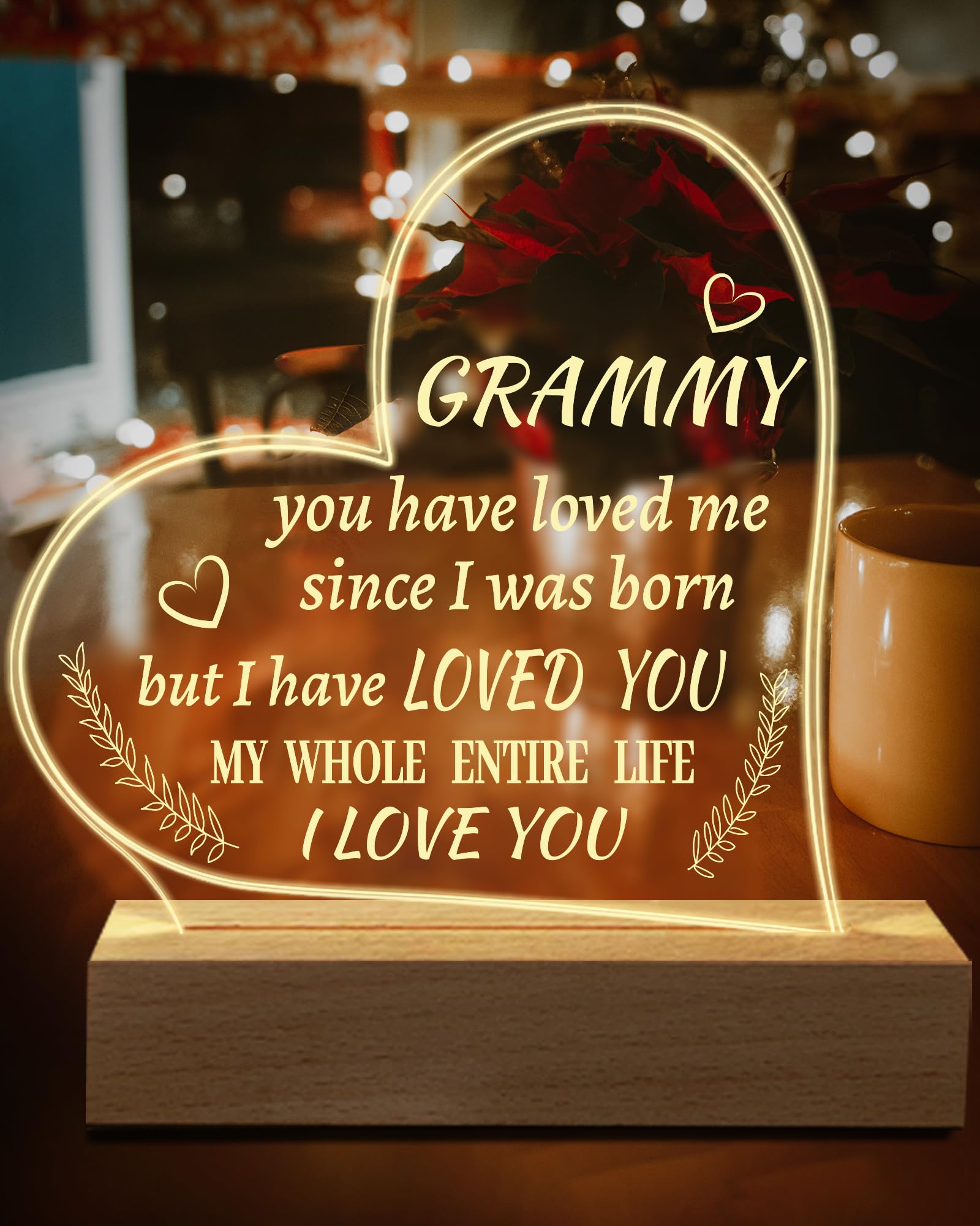 Hiipeenow Grammy Gift Ideas, Acrylic Engraved Night Light 15 * 19CM Presents, Valentines Day Birthday Christmas Mothers Day Gift