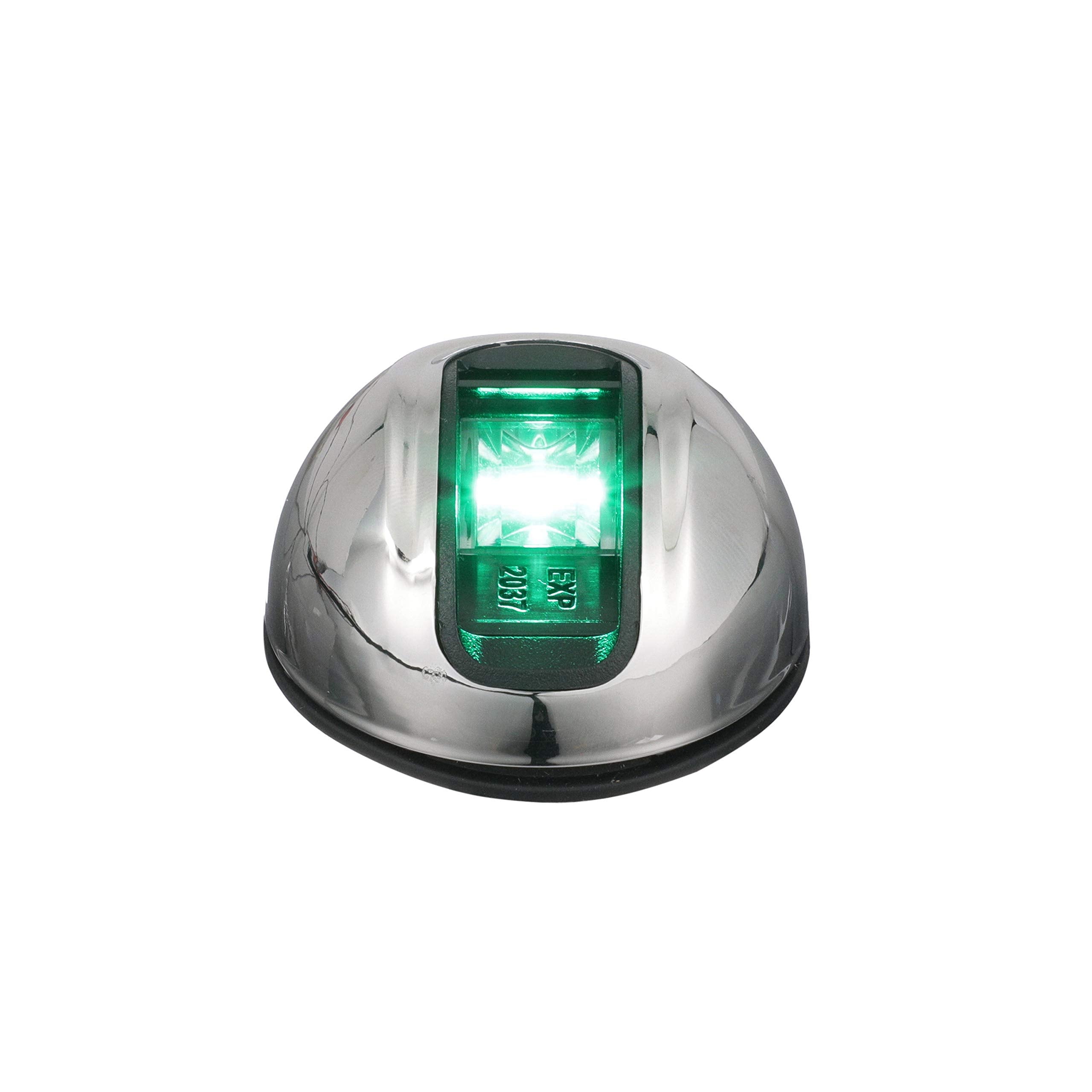 Attwood Nv3012Ssg-7 Lightarmor™ 2-Mile Vertical Surface Mount Navigation Light, Green Led Lighting, Round Stainless Housing
