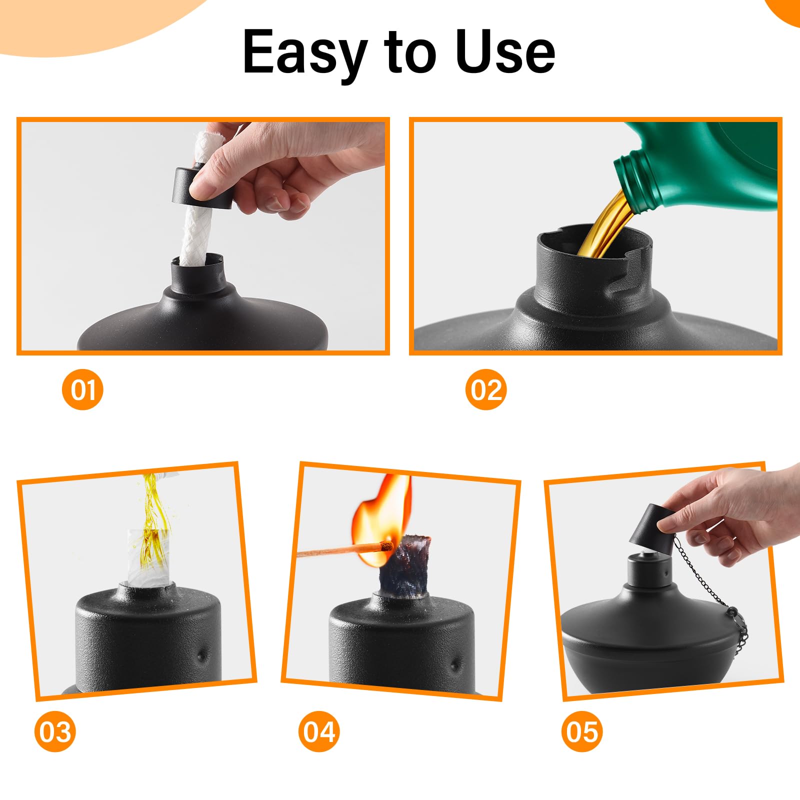 SNOGSWOG 6 Pack Metal Table Top Torches, 22oz Citronella, Black 6P, Refillable Decorative Lanterns for Yard, Patio, Garden