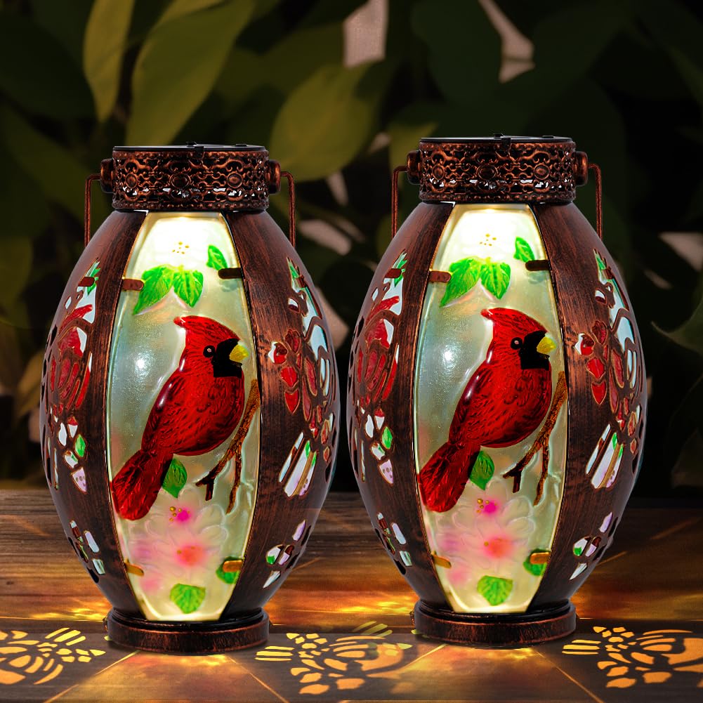 Starsoul 2 PC Cardinal Outdoor Solar Lantern Cardinal Solar Light Waterproof Tabletop Lamp with Hollowed-Out Design for Yard Pat