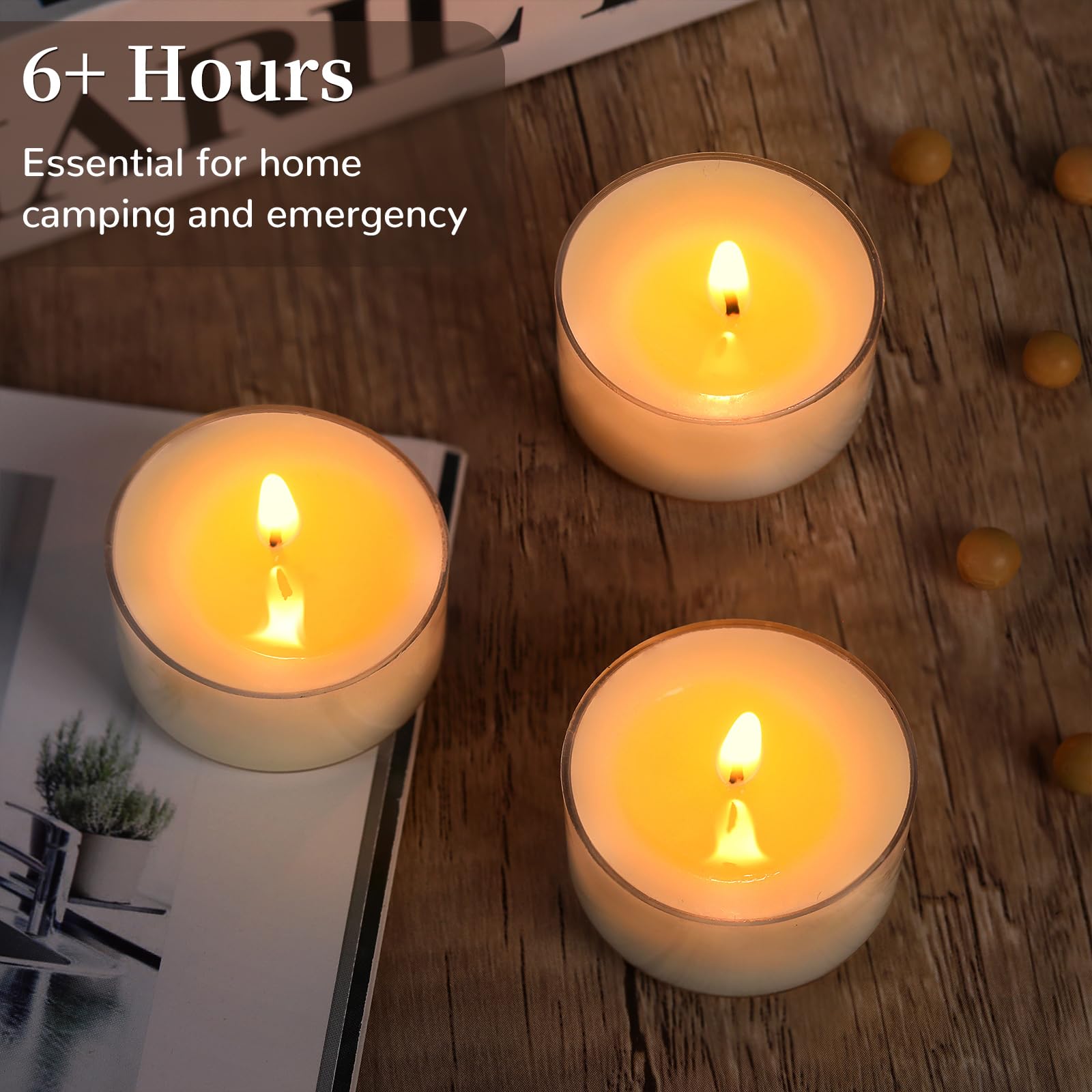 Simeitol Soy Wax Tealight Candles, 50 Pcs White Unscented, 6 Hour Burn Time, Smokeless Votive Tea Lights for Weddings and Home
