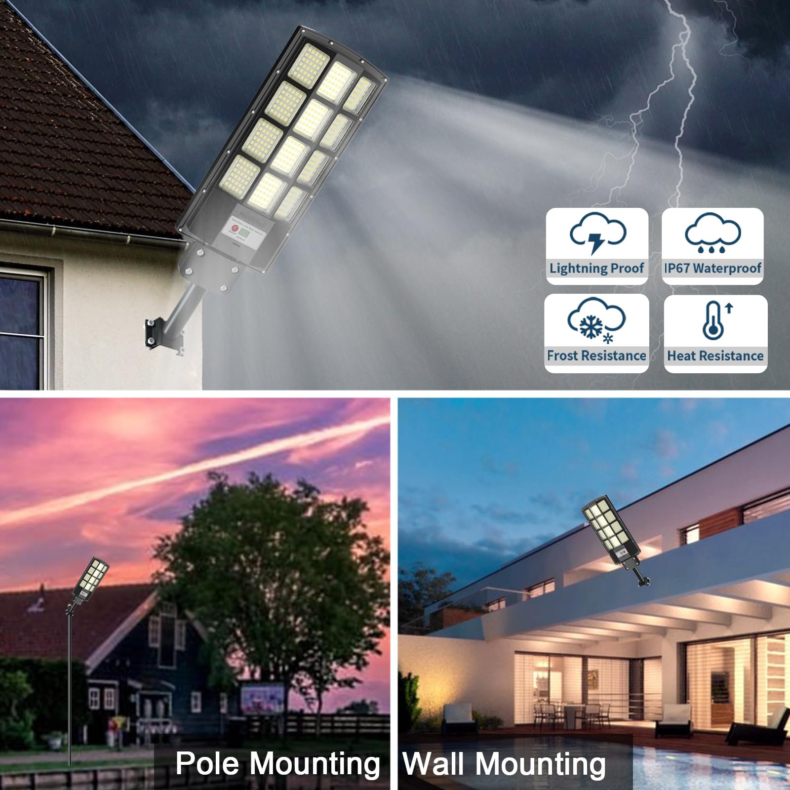 Waitscher 1500W Solar Flood Lights Outdoor, Waterproof Dusk To Dawn Motion Sensor, 2 Pack