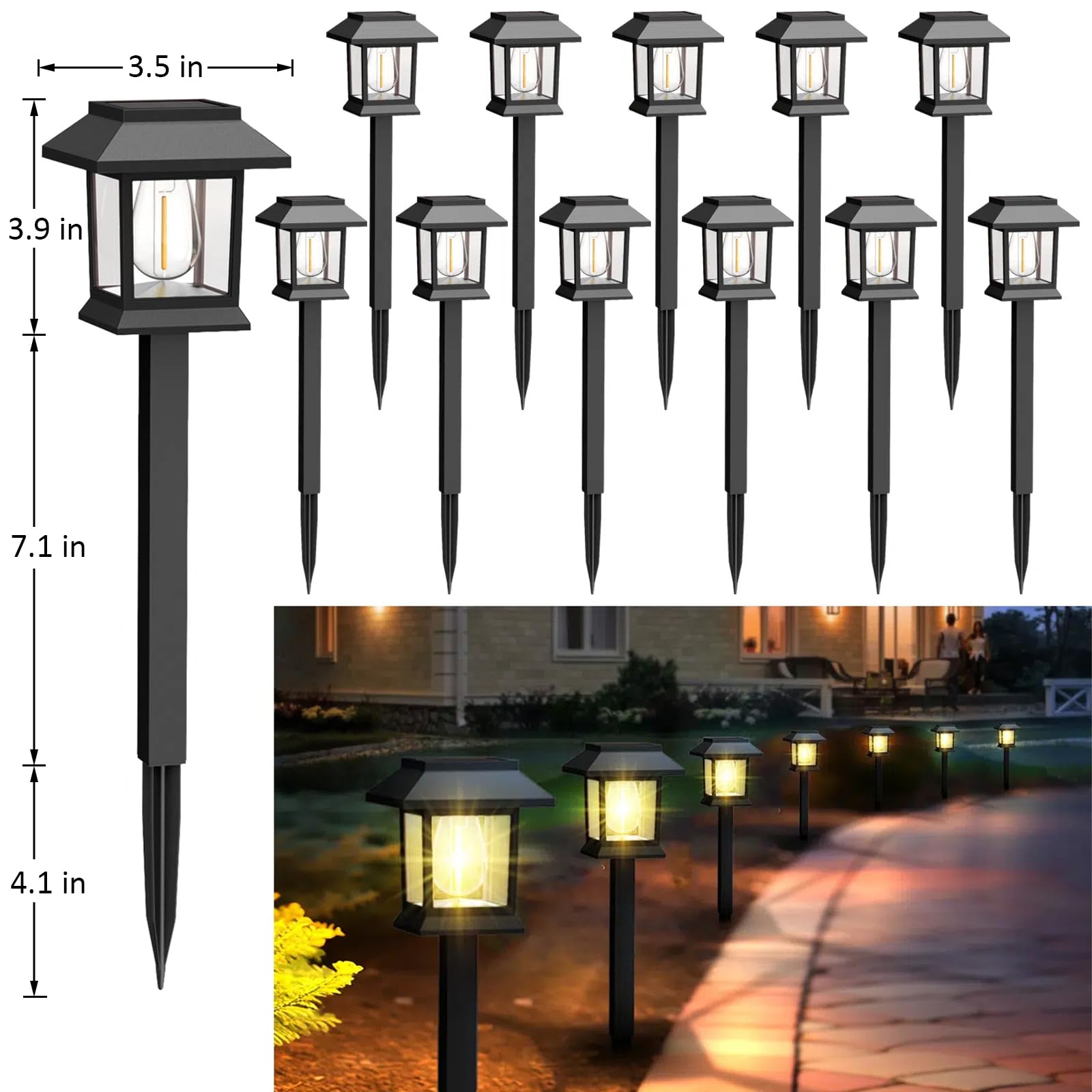 Solar Lights Outdoor,12 Pack Waterproof Auto On/Off Solar Pathway Lights For Your Garden, Landscape, Path, Yard, Patio, Driveway
