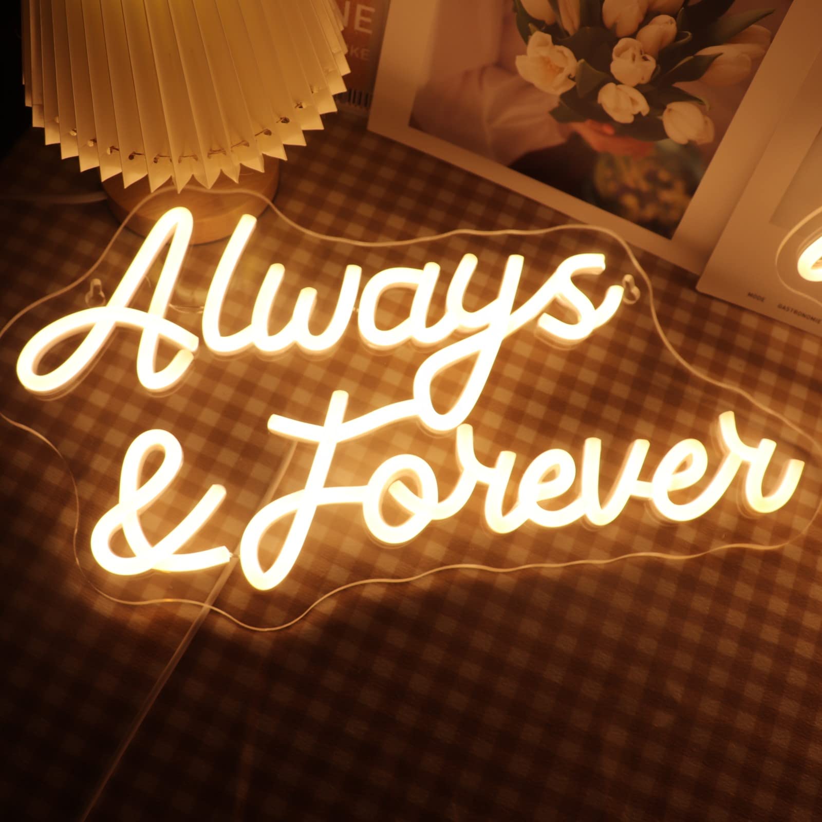 QiaoFei LED Neon Sign, USB Powered, Dimmer Switch, Warm White, Model QFLGT230317014, Wall Decor for Home, Bar, Wedding, Engagement
