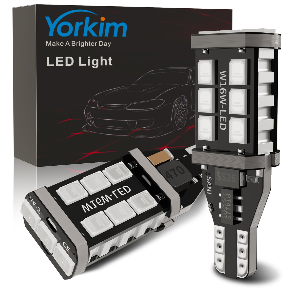 Yorkim 912 921 Led Bulb, Backup Light Bulbs High Power 2835 15-Smd Chipsets Extremely Bright Error Free T15 906 W16W For Brake L
