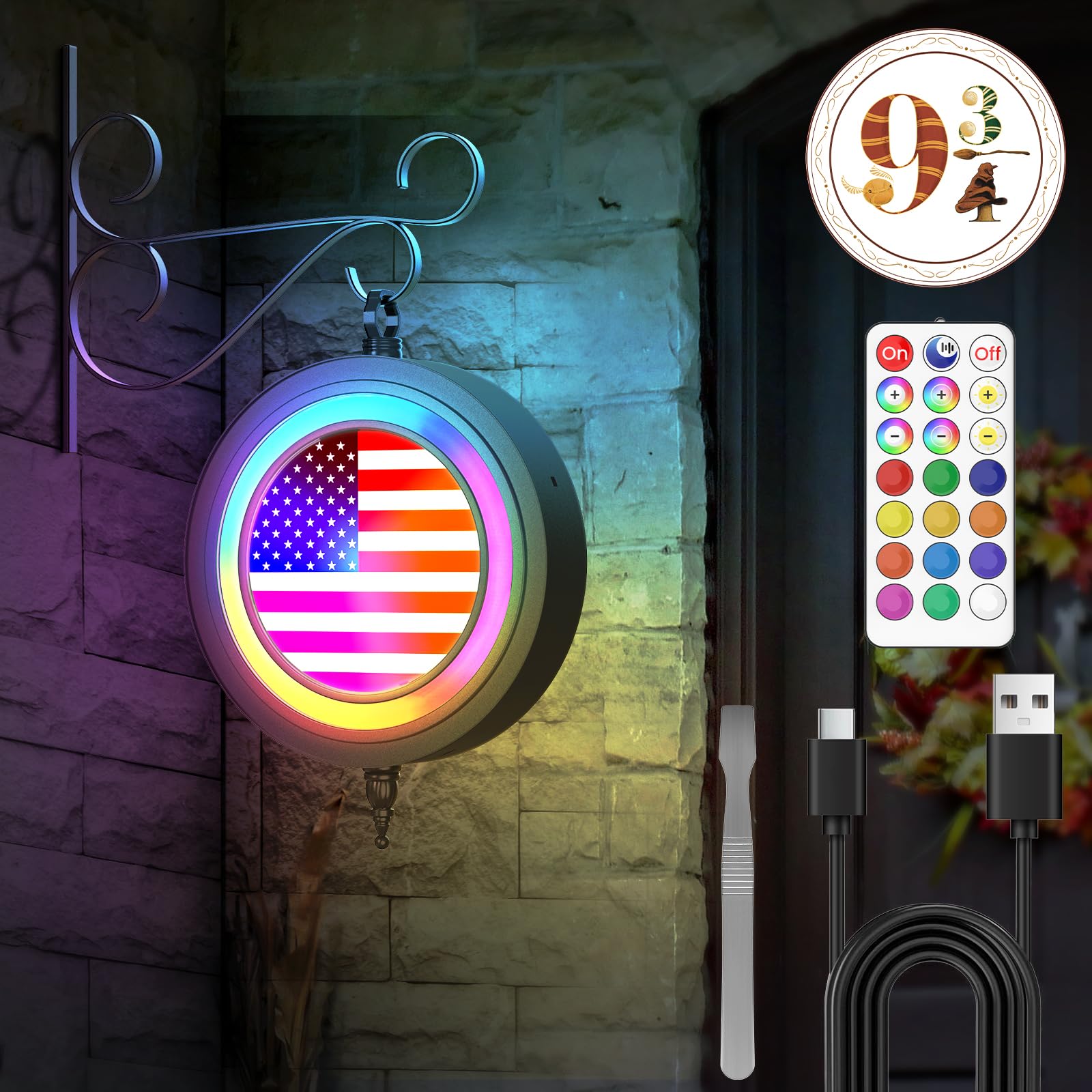 Lotalot LED Wall Light for Bedroom, Living Room, Hallway, American Flag Lights Rechargeable Wall Lights, Easy Installation, Hall