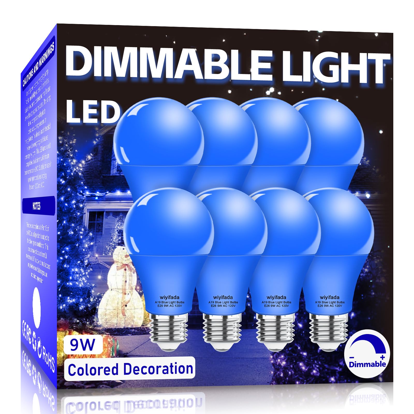 Wiyifada 8 Pack A19 Led Blue Light Bulbs 120V E26 Christmas Blue Led Lights 9W Replace Up To 100W Dimmable Colored Light Bulbs For Thanksgiving Day  Home Lighting  Party Decoration  Holiday Lighting