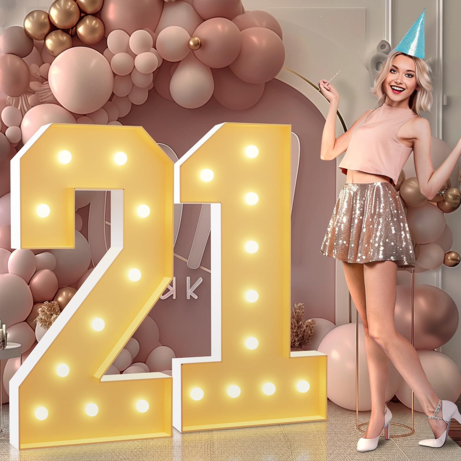 imprsv 21st Birthday Foam Board Light Up Numbers, 4FT Marquee Decorations for Women and Men, Anniversary Party Decor