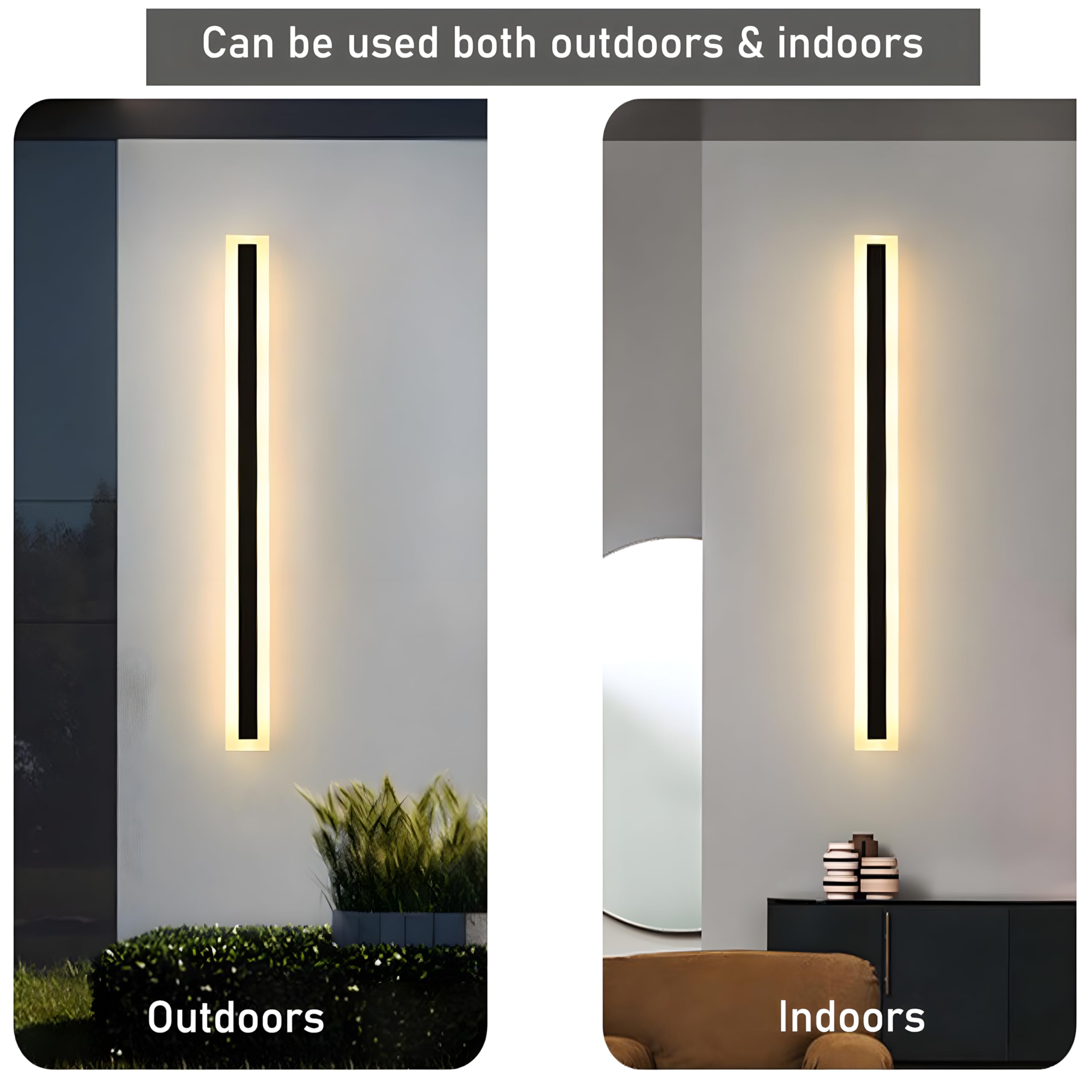 RGZZUP Outdoor LED Wall Light, 59in, 55W Waterproof IP65, Black, Rectangular, Elegant Frosted White Acrylic, 2Pack