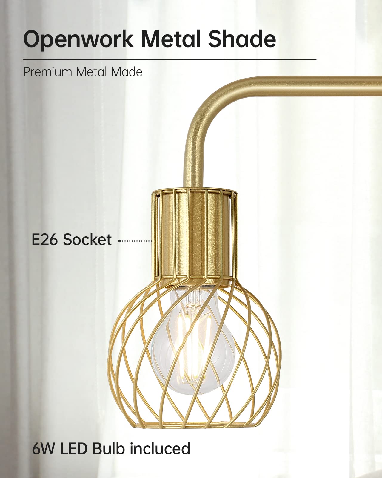 Auquee Brass Gold Floor Lamp - Modern Industrial Standing Lamp With Led Bulb & Foot Switch
