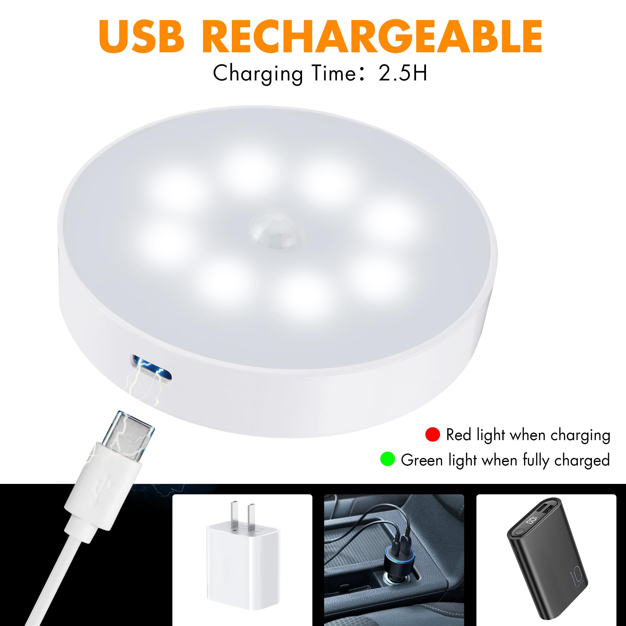 EverBrite Puck Lights 6 Pack with Remote, Wireless, Rechargeable, Dimmable, Motion Sensor, White, Model E101116