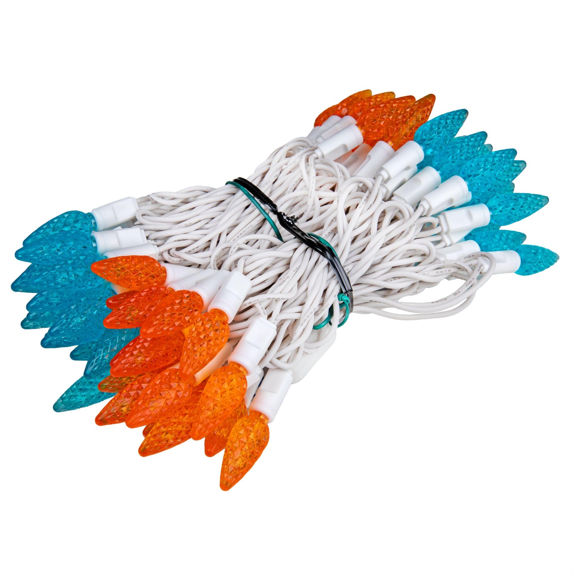 Novelty Lights 24FT LED Mardi Gras String Lights, Teal/Orange, White Wire, Model MRD-35B-2, Commercial Grade Outdoor Decorations