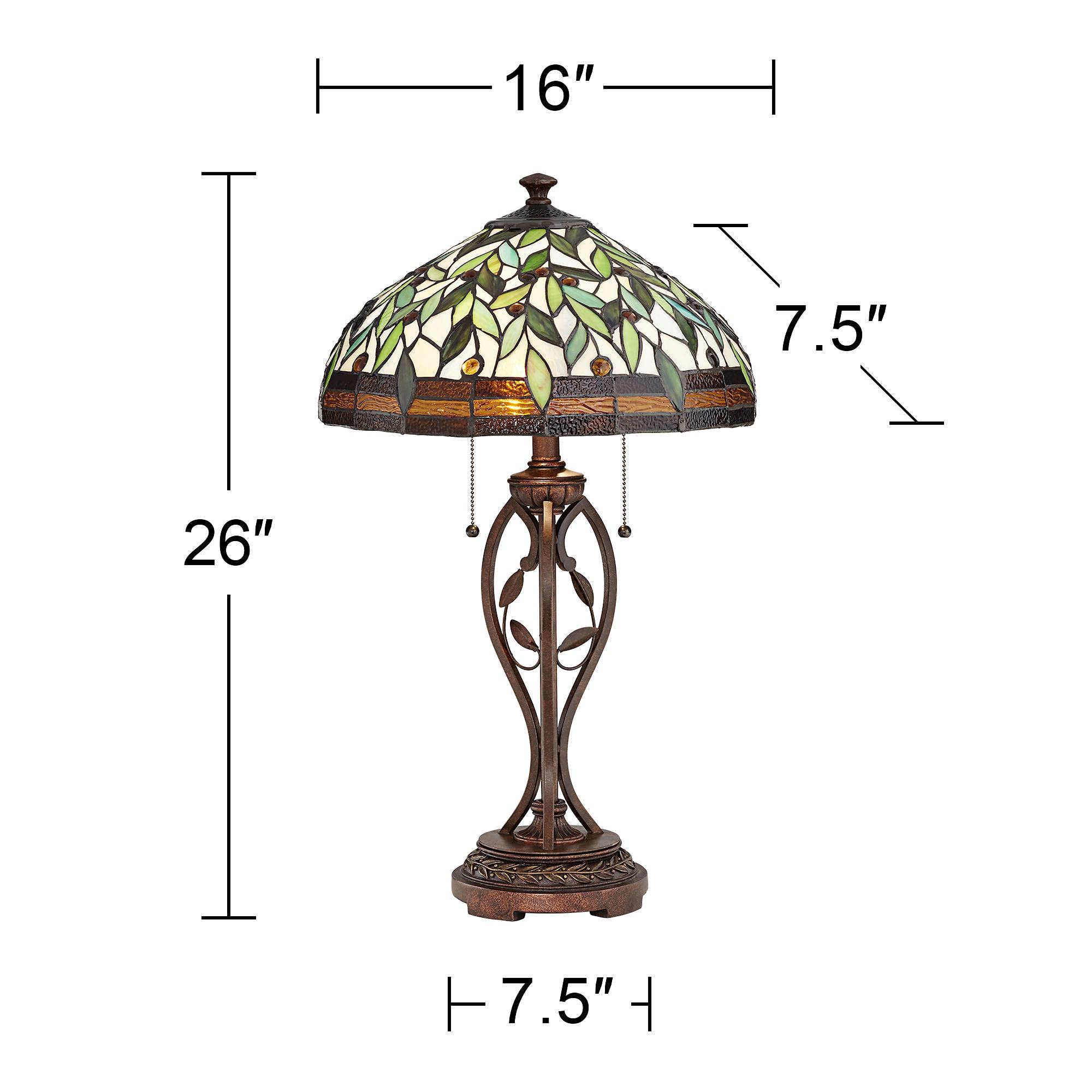 Robert Louis Tiffany Table Lamp - 26" High, Antique Glass Shade, Green Leaf and Vine Design, Ideal for Living Room or Bedroom, Model 7Y689